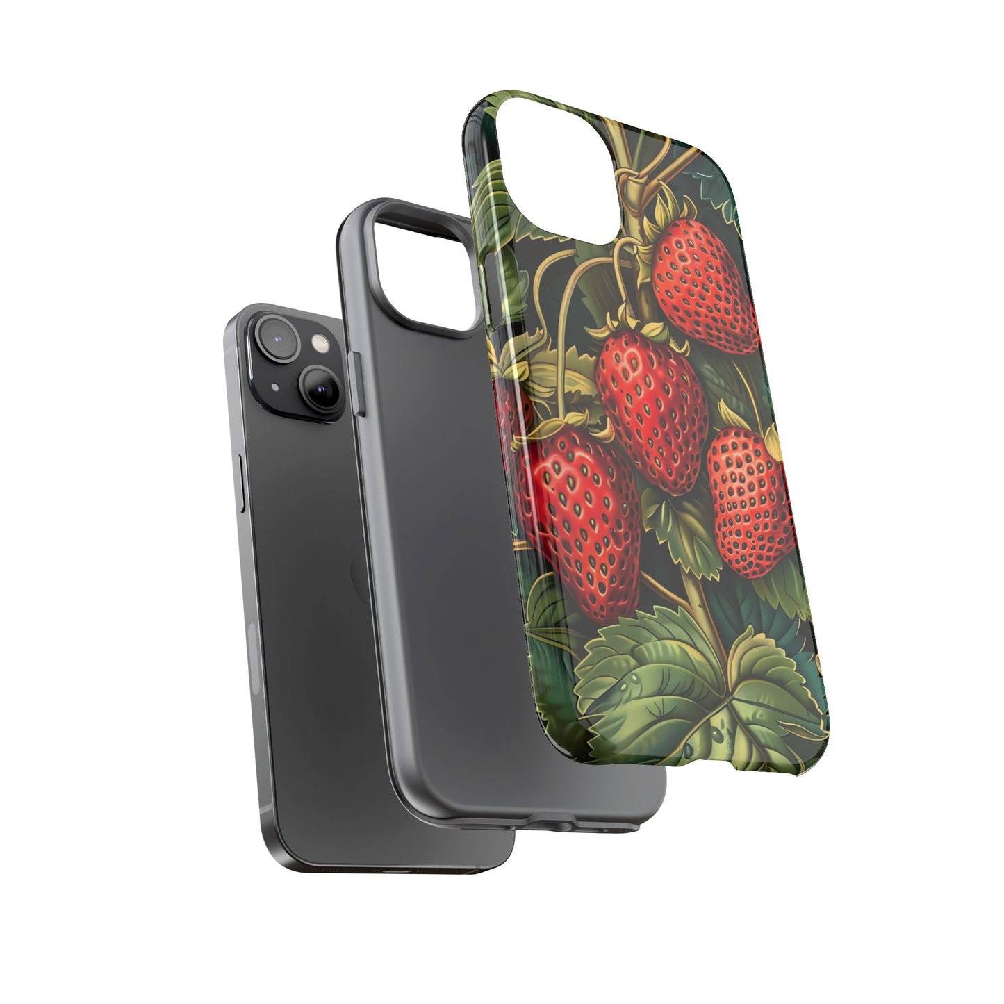 Strawberry Phone Case, Tough Berry Case, Floral Phone Cover, Cute Smartphone Shell, Nature-Inspired Gift