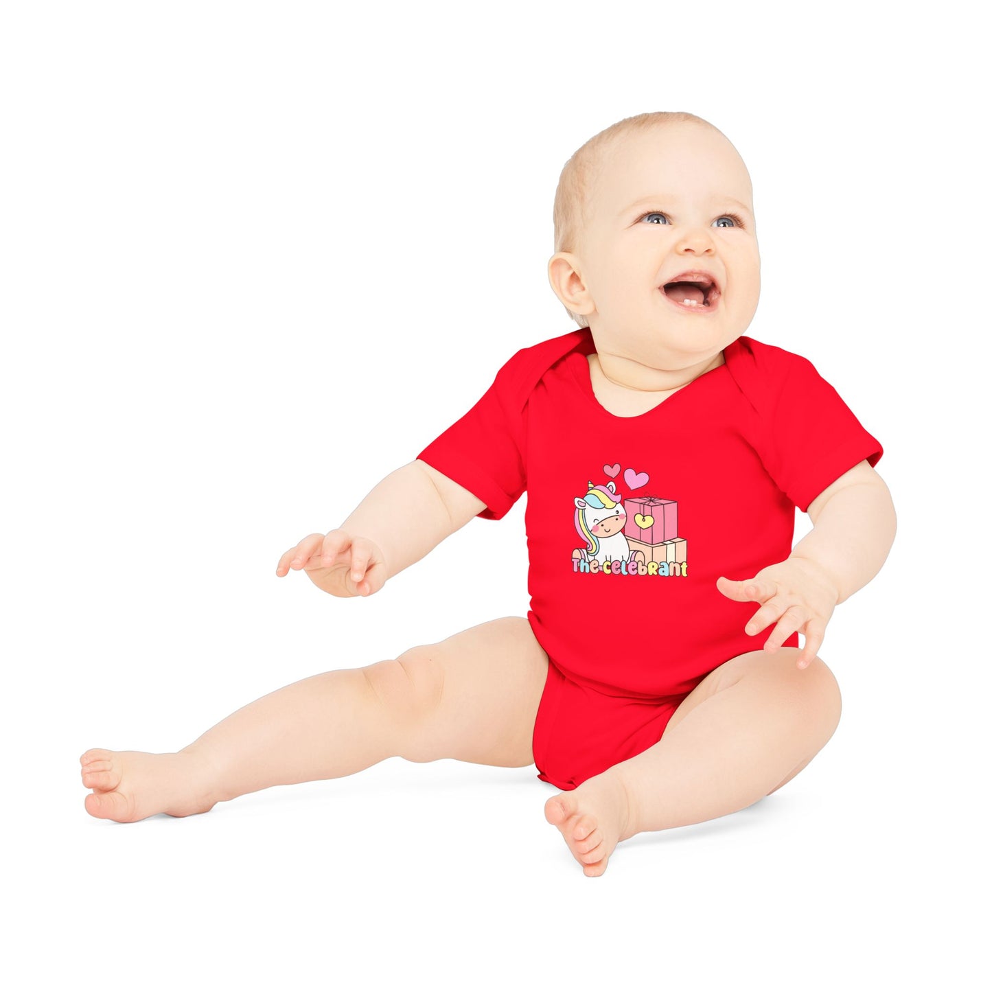 Cute Baby Organic Bodysuit - 'The Celebrant' Design for Special Occasions