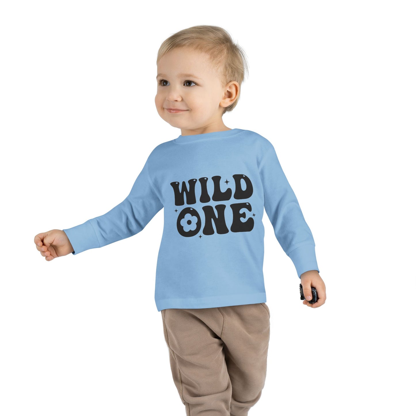 Wild One Toddler Long Sleeve Tee - Playful Gray Shirt for Adventurous Kids