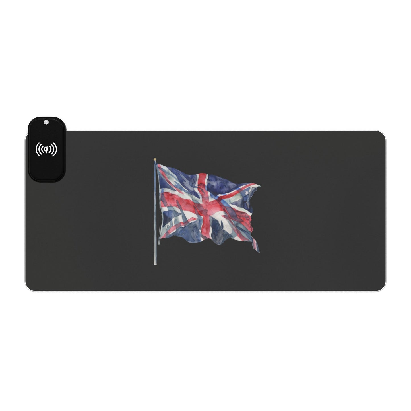 Waving Union Jack – UK Patriot Pride - LED Gaming Mouse Pad with Wireless Charging - British Flag Design, Desk Accessory, Gamer Gift, Home Office Decor, Tech Gadget