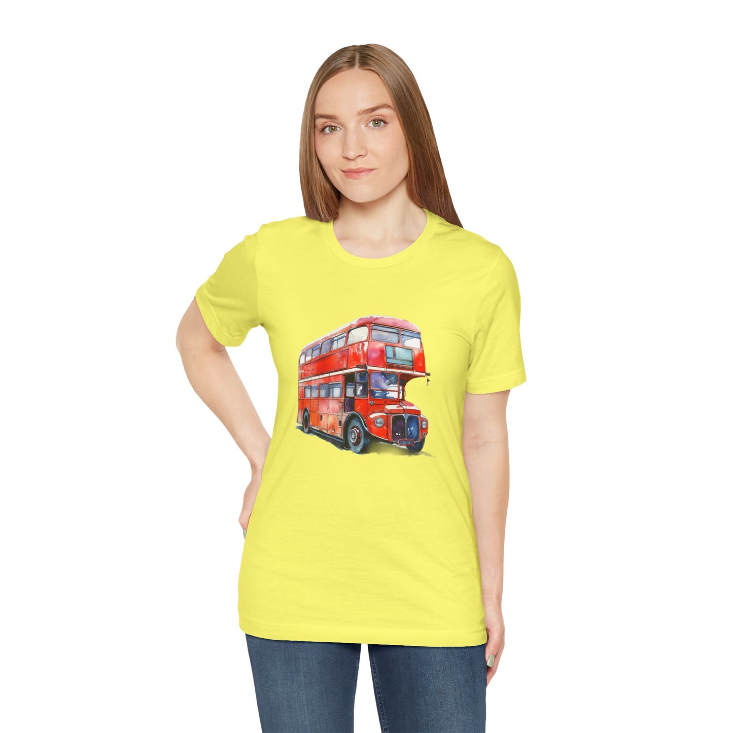 Unisex Jersey Short Sleeve Tee - London Transport English Bus - Iconic Red Double-Decker