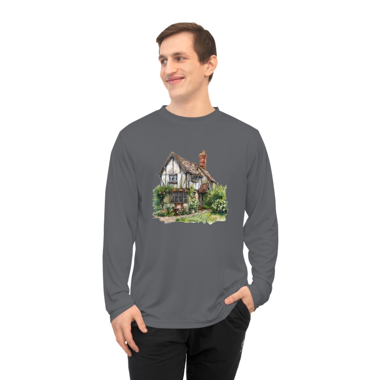 Unisex Performance Long Sleeve Shirt - Cottage Charm - A British Homestead