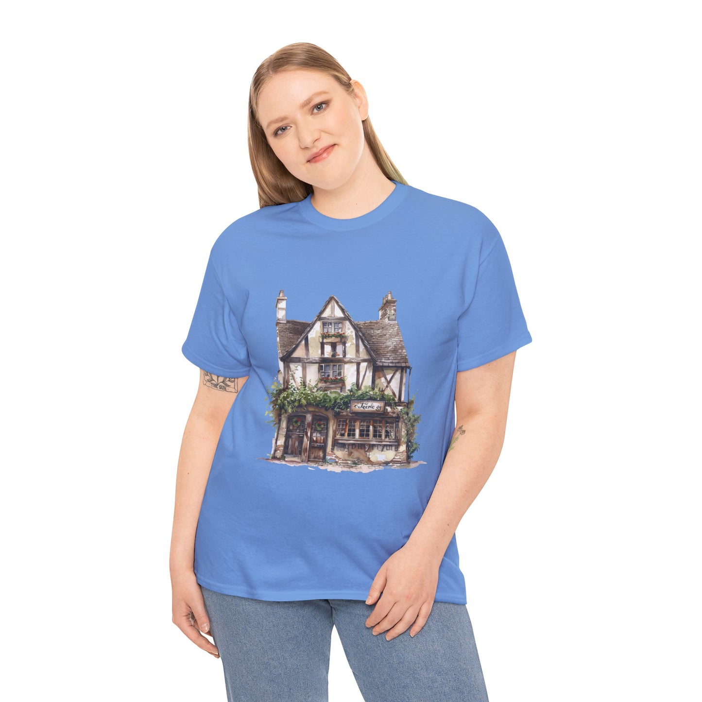 Unisex Heavy Cotton Tee - Cottages & Cobblestones - A British Village Dream