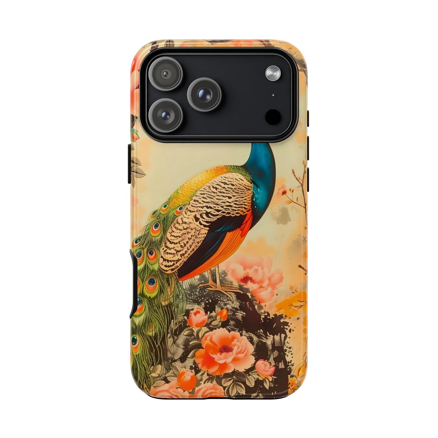 Peacock Phone Case, Tough Phone Cover, Unique Phone Accessory, Floral Design, Gift for Bird Lovers, Spring Decor