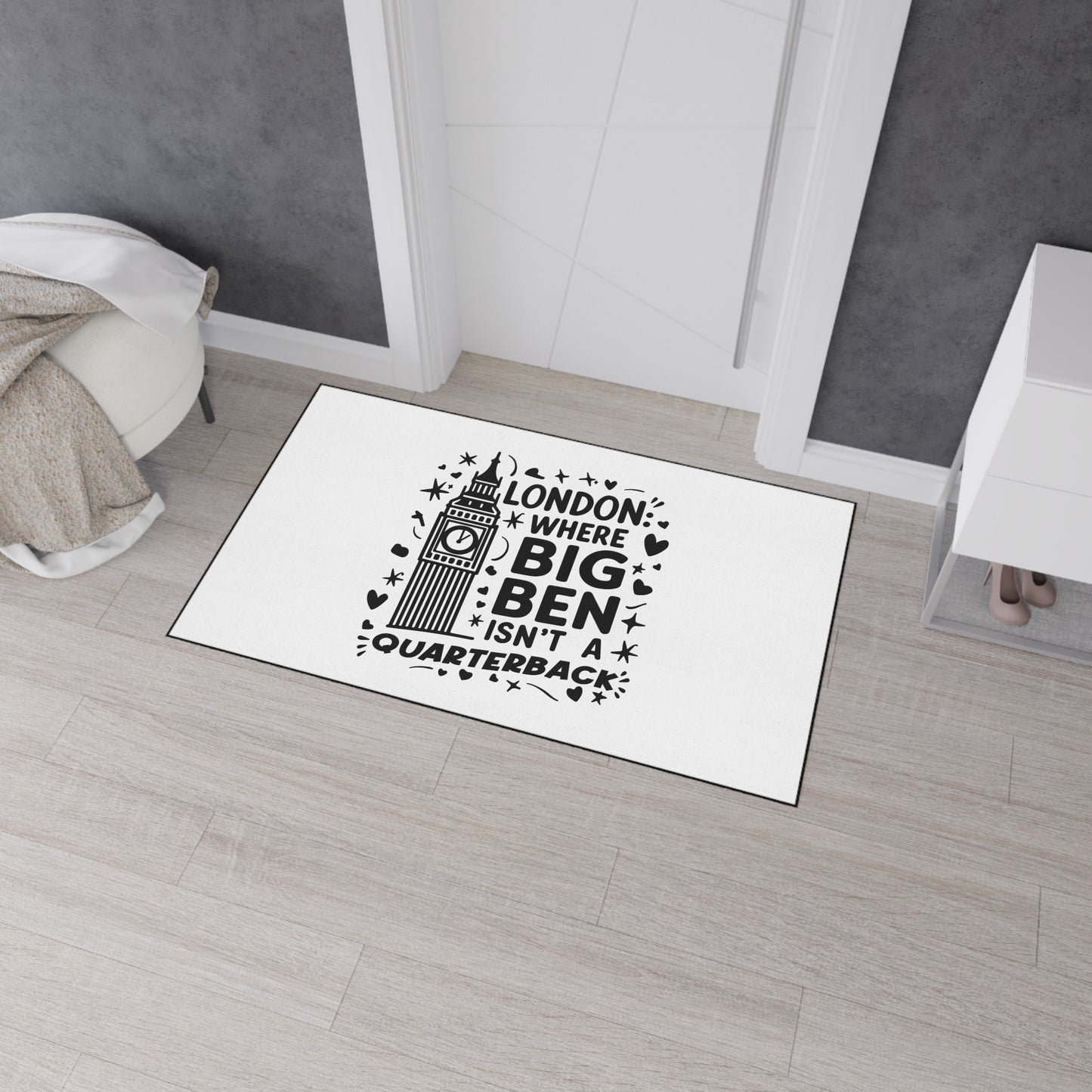 London-Themed Heavy Duty Floor Mat - Perfect for Home Decor, Kitchen, Entryway, Gifts, and Accent Rug - "Where Big Ben Isn't A Quarterback"