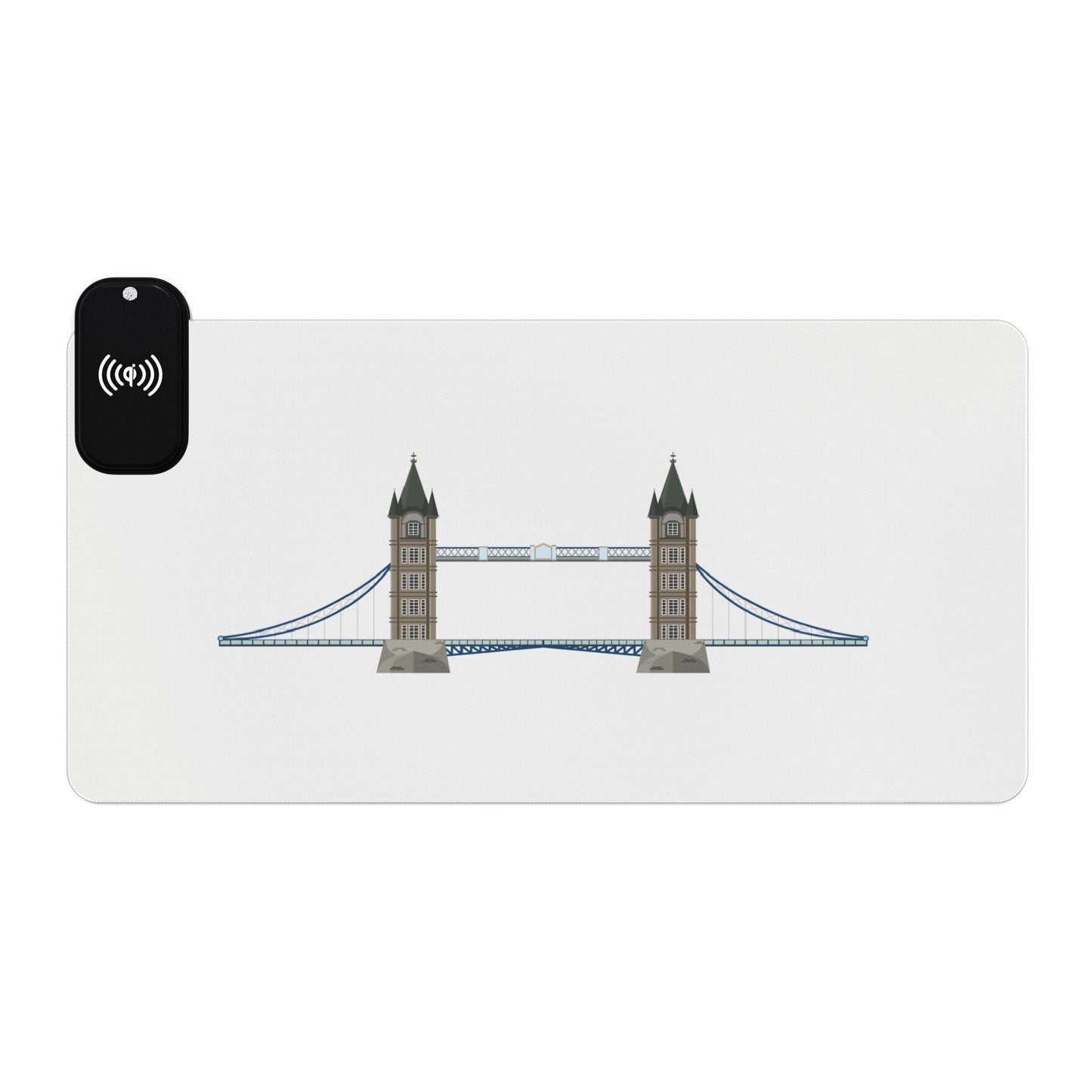 Tower Bridge Illustration - LED Gaming Mouse Pad with Wireless Charging Station, Perfect for Gamers, Desk Accessories, Home Office, Tech Gifts, Modern Design