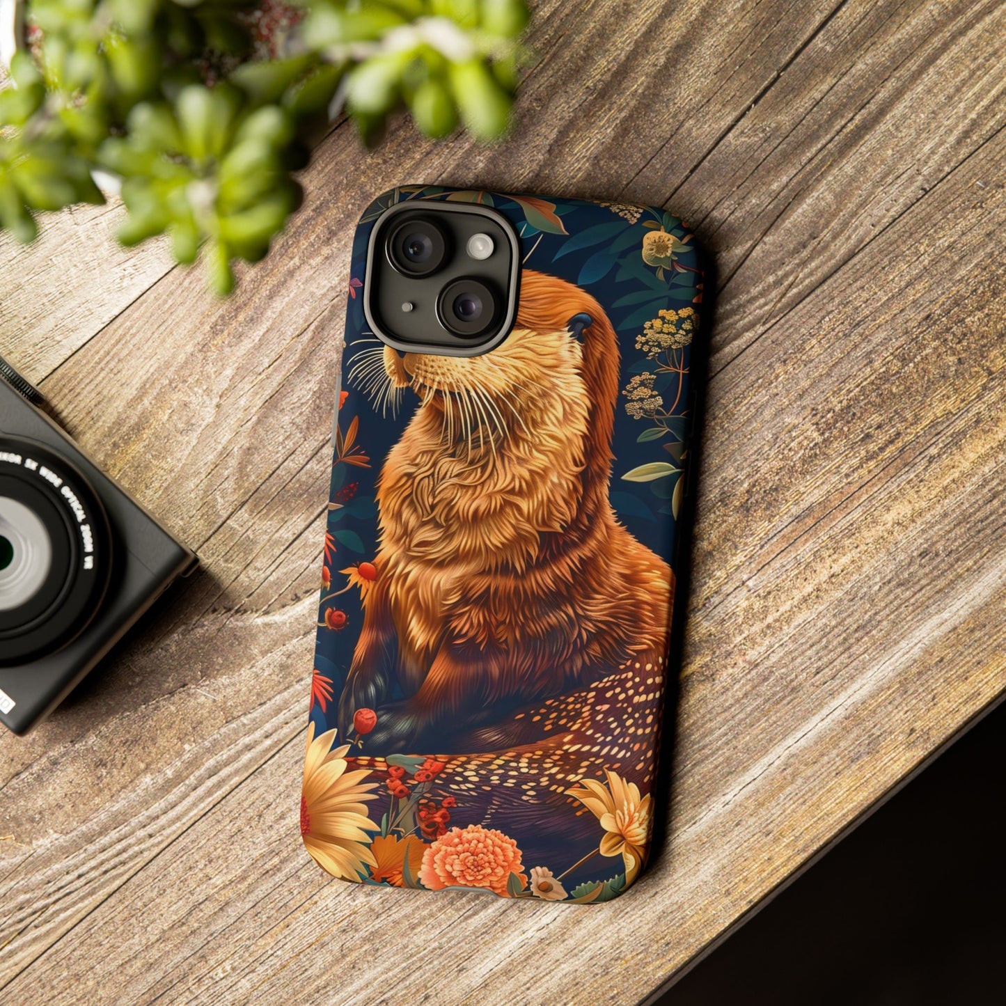 Otter Phone Case, Floral Otter Design, Tough Phone Cover, Nature Lover Gift, Cute Animal Accessories