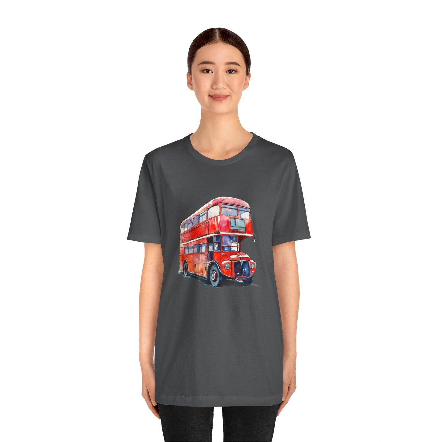 Unisex Jersey Short Sleeve Tee - London Transport English Bus - Iconic Red Double-Decker
