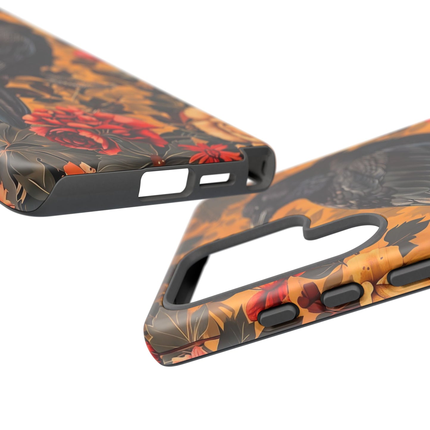 Raven Floral Phone Case - Tough Cases, Blackbird Decor, Gift for Nature Lovers, Bird Themed Accessories, Unique Phone Cover