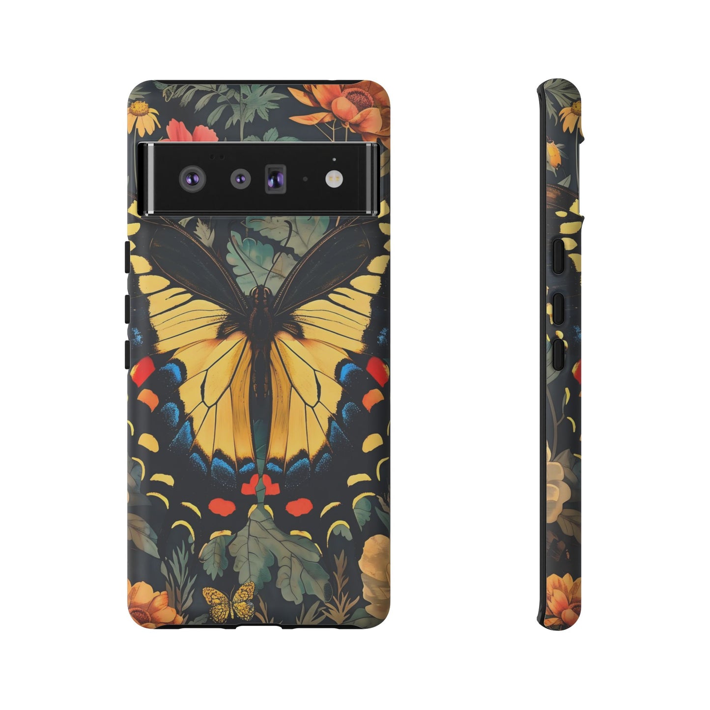 Butterfly Floral Phone Case, Art-inspire Tough Case, Gift for Nature Lovers, Butterfly Pattern Cover, Eco-Friendly Mobile Accessory