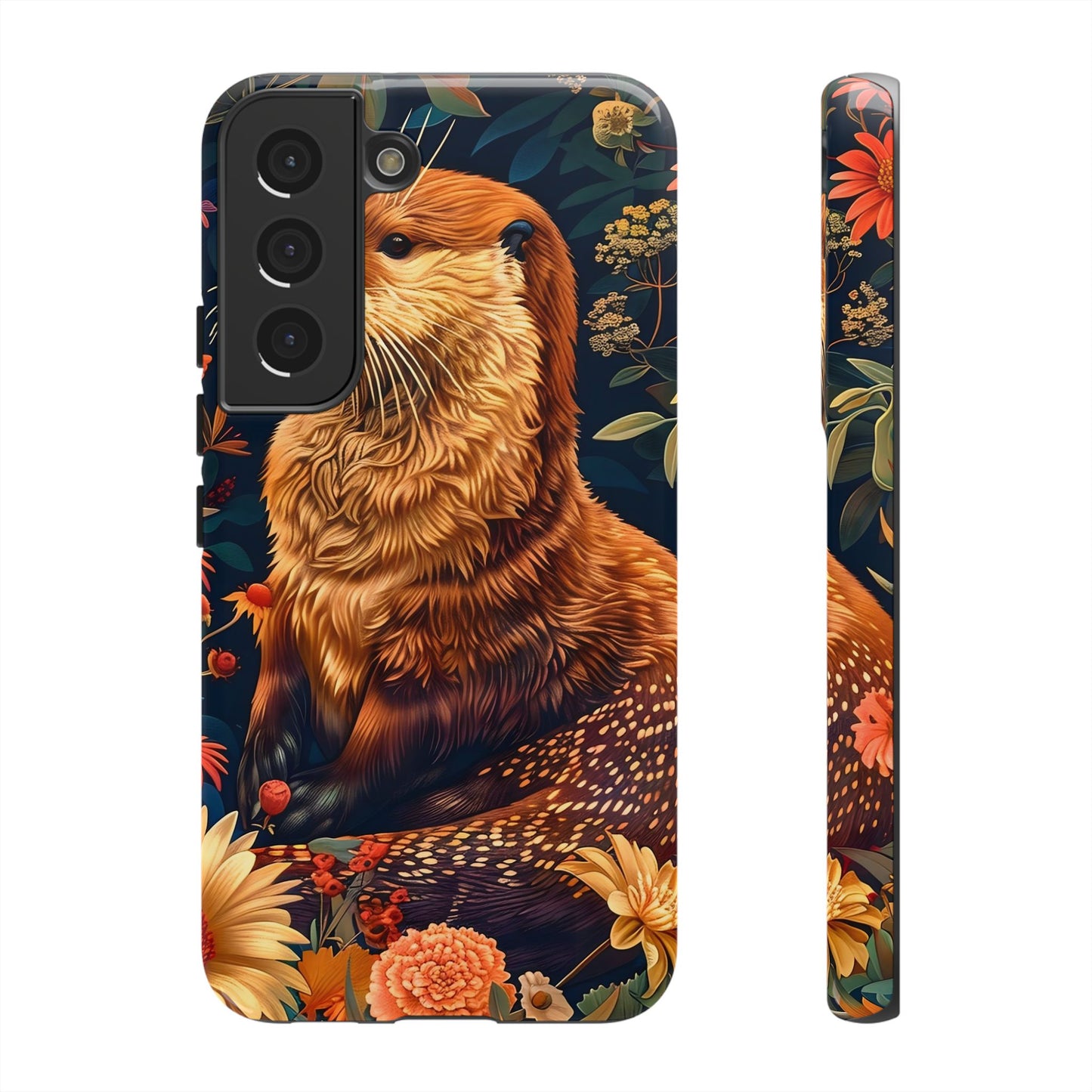 Otter Phone Case, Floral Otter Design, Tough Phone Cover, Nature Lover Gift, Cute Animal Accessories