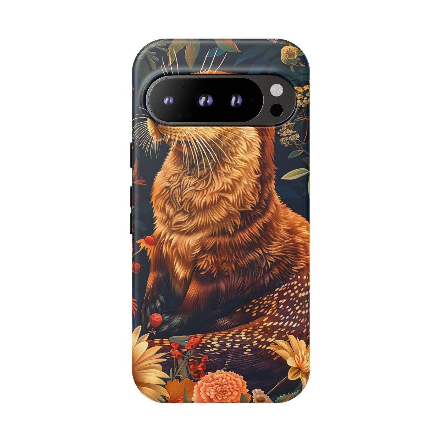 Otter Phone Case, Floral Otter Design, Tough Phone Cover, Nature Lover Gift, Cute Animal Accessories