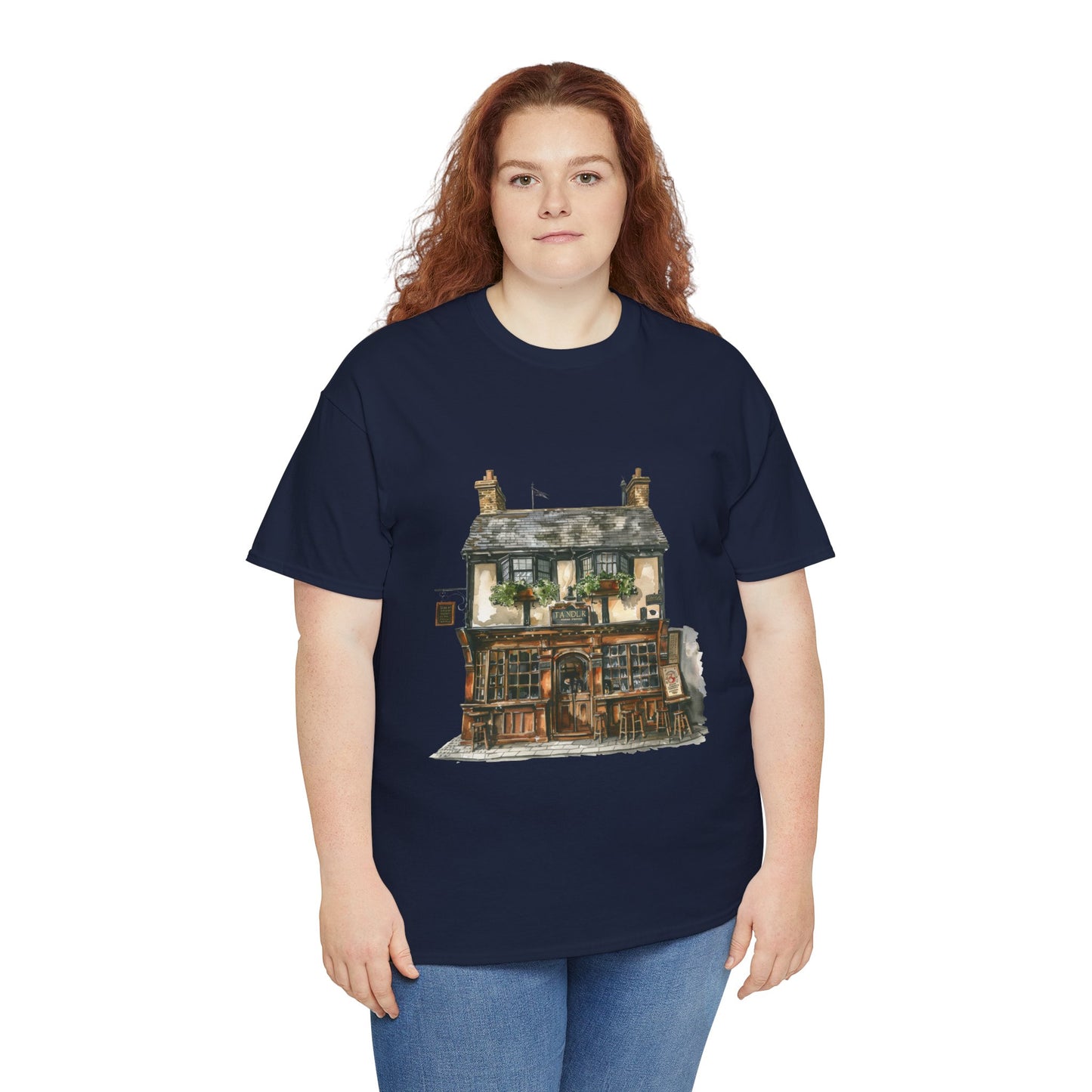 Unisex Heavy Cotton Tee - Rustic Retreat - The Quintessential British Village House