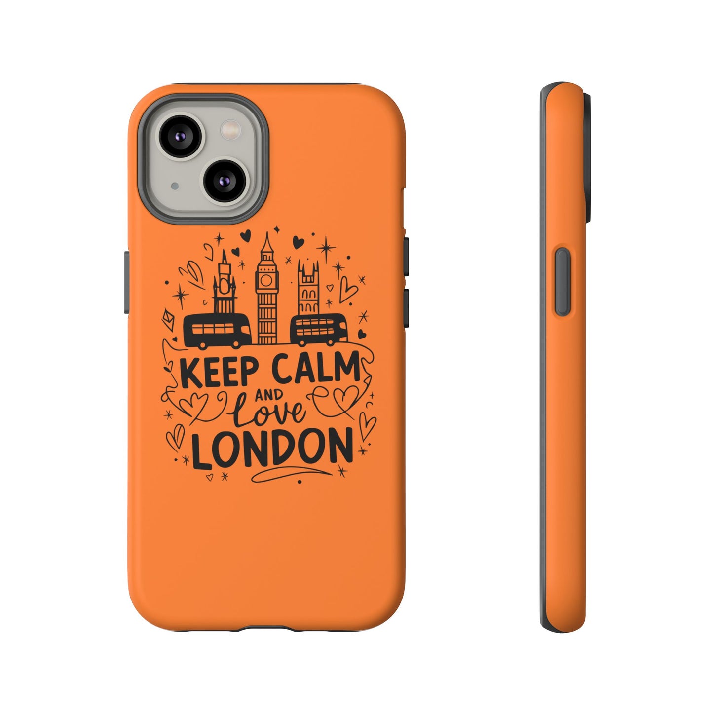 London-Themed Phone Case: Keep Calm and Love London, UK Souvenir, Travel Gift, City Lover, Smartphone Accessories, Orange Design