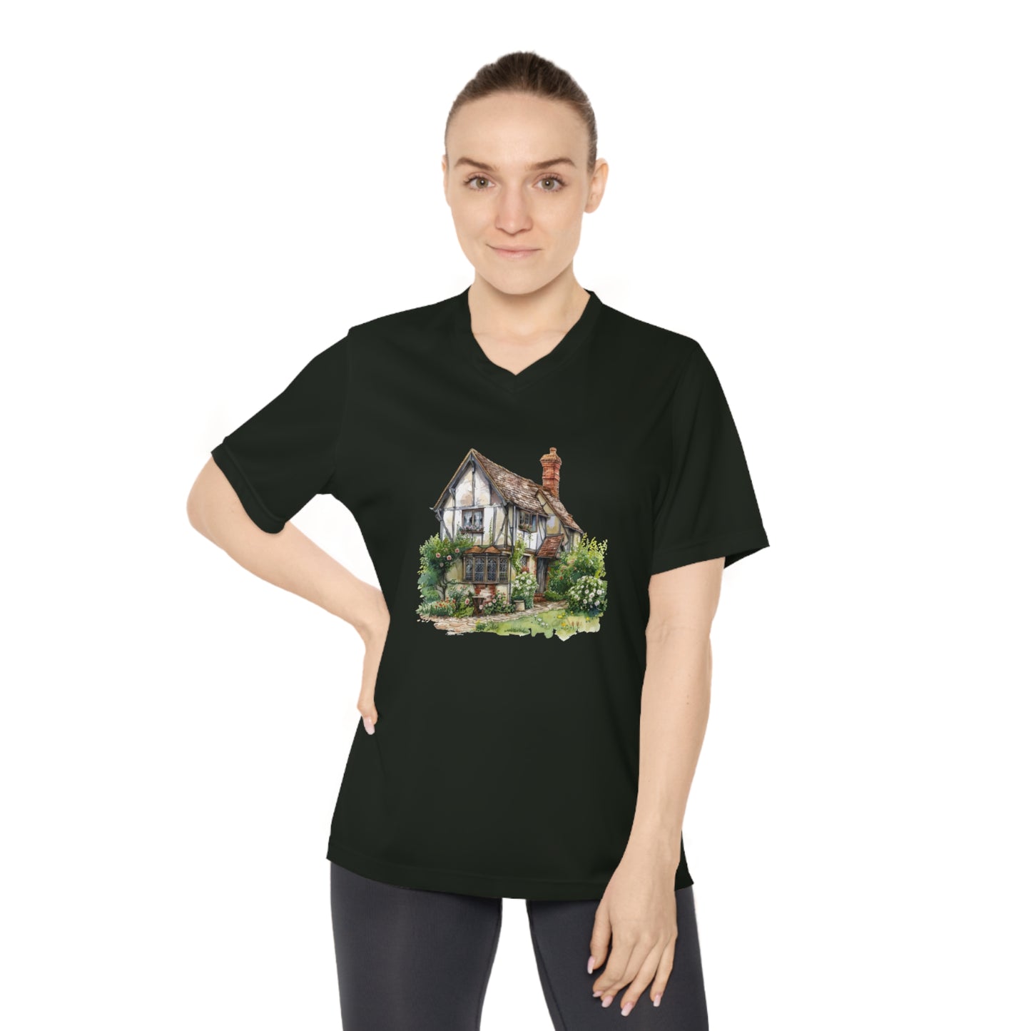 Women's Performance V-Neck T-Shirt - Historic English Home Wall Art Design