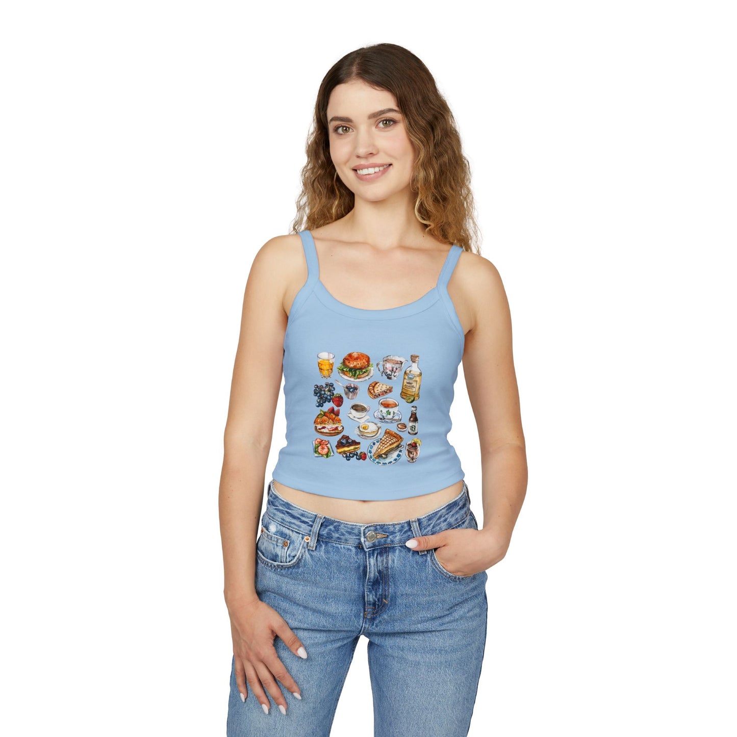 Women's Spaghetti Strap Tank Top - Iconic England Landmarks Illustration Print