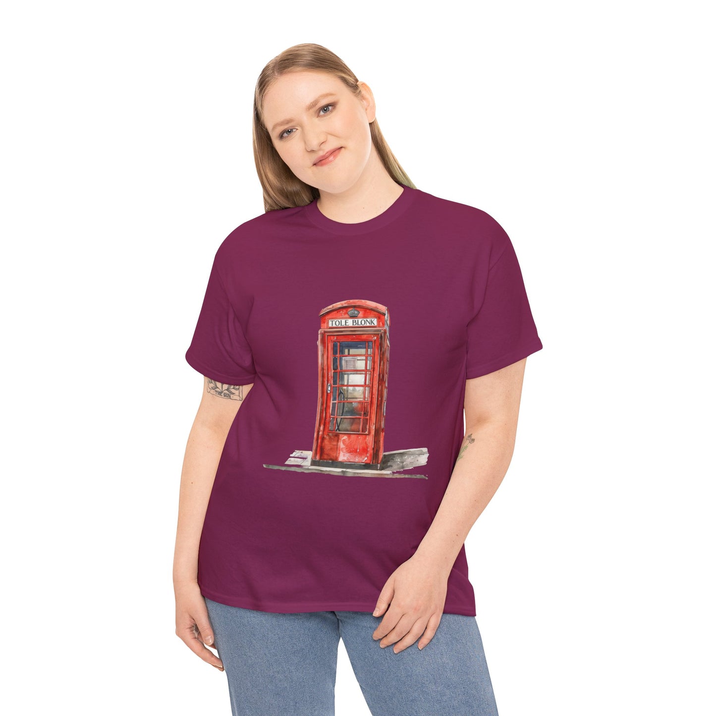 Unisex Heavy Cotton Tee - Iconic British Public Telephone - Classic Red Phone Box