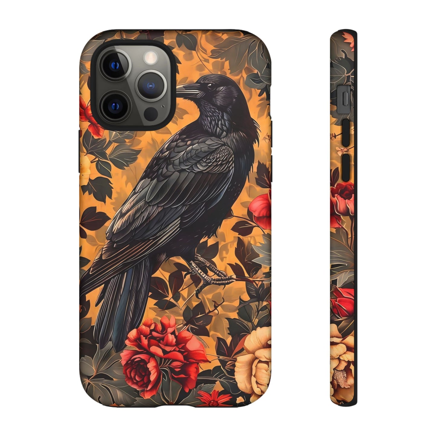 Raven Floral Phone Case - Tough Cases, Blackbird Decor, Gift for Nature Lovers, Bird Themed Accessories, Unique Phone Cover