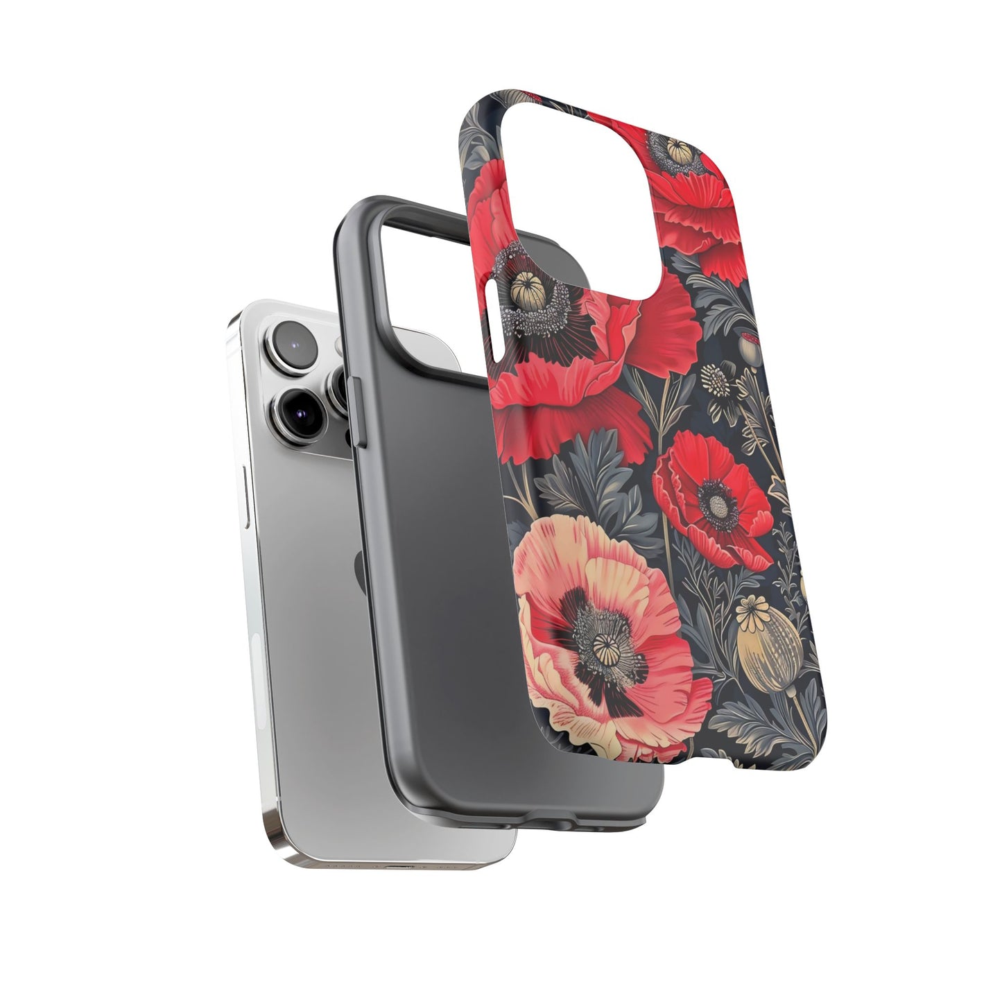 Floral Phone Case with Artistic Poppies, Tough Cases, Flower Design, Nature Lover Gift, Customizable Mobile Cover, Stylish Phone Accessories