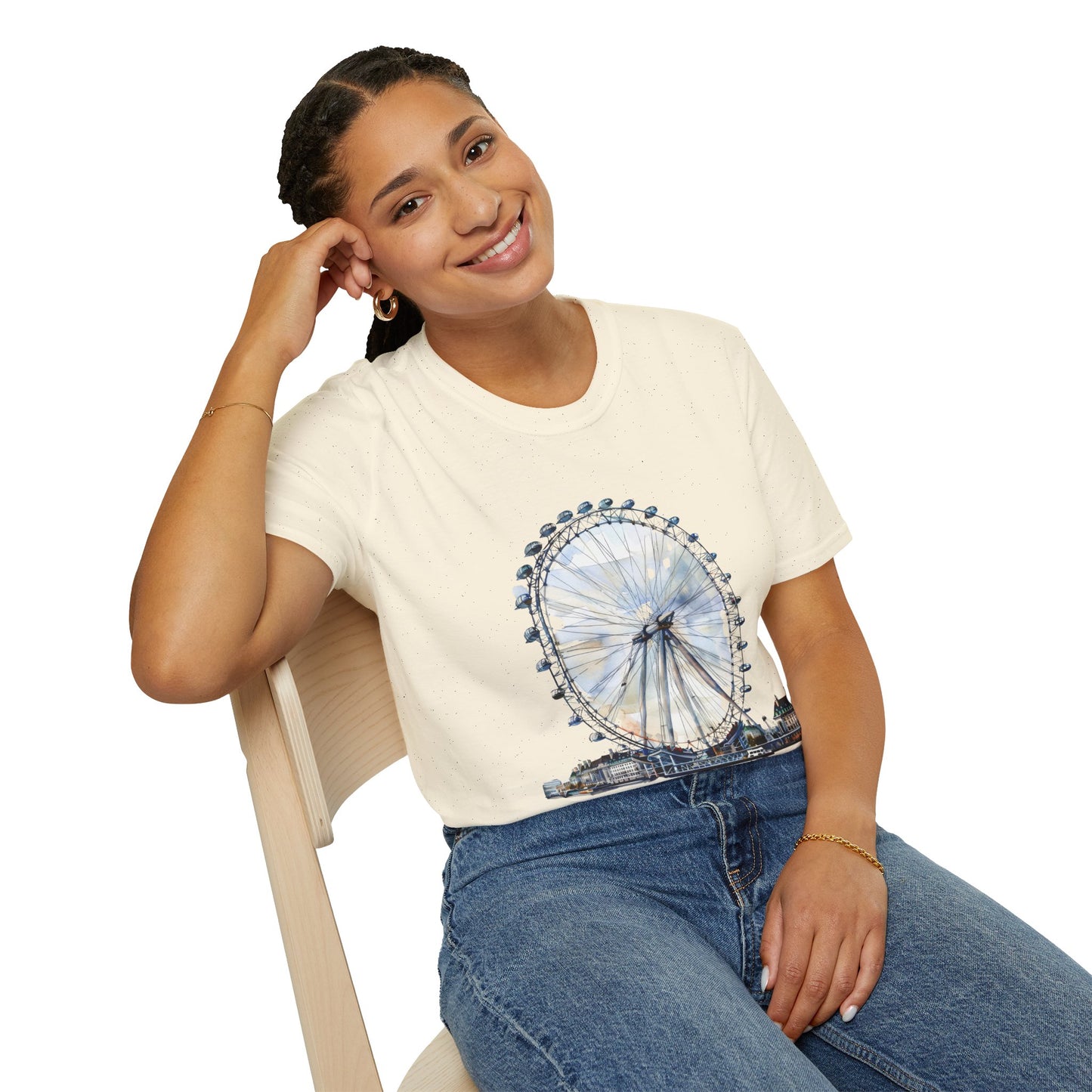 Unisex Softstyle T-Shirt - London Eye - Iconic Ferris Wheel and Cityscape View