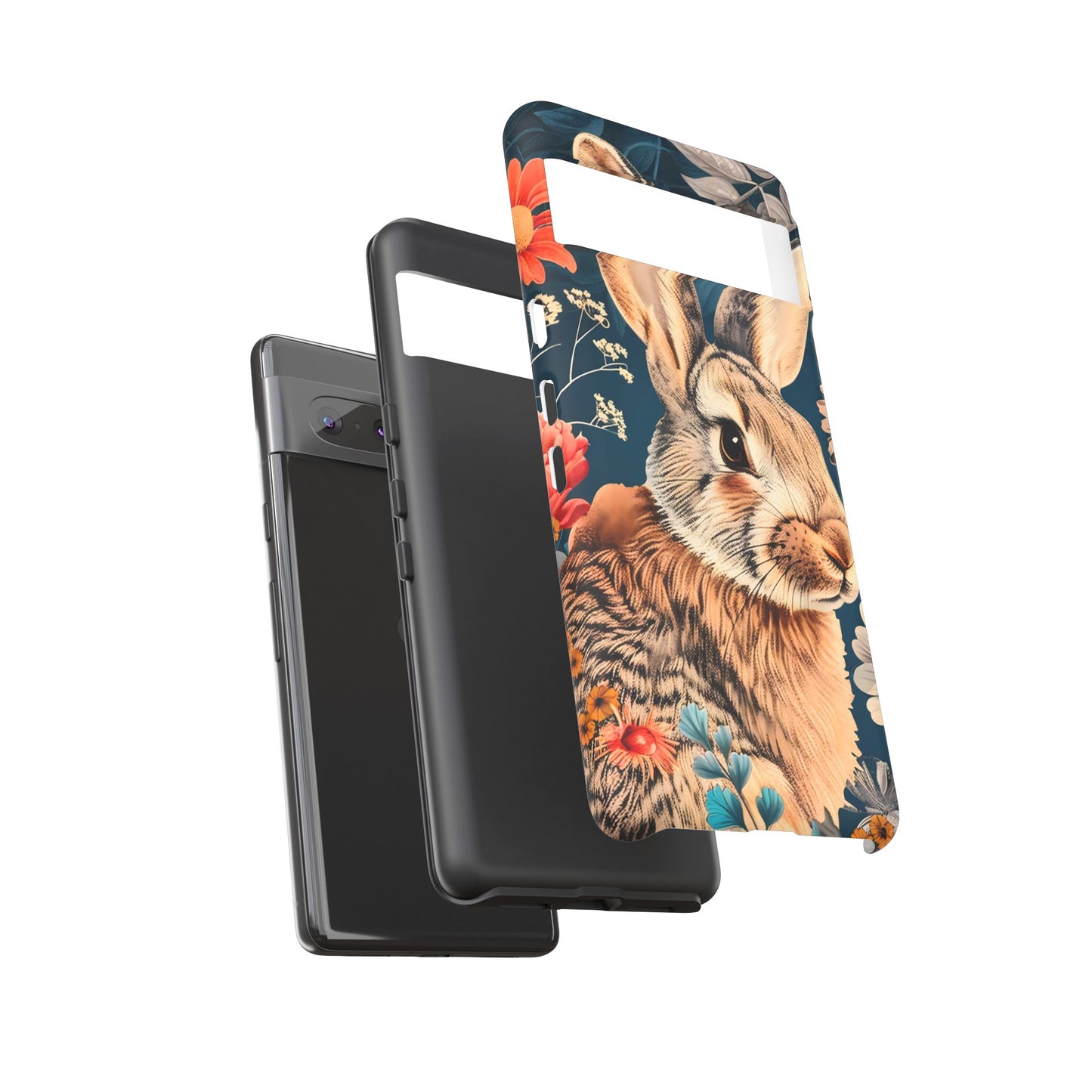 Floral Rabbit Phone Case, Cute Phone Cover, Tough Cases for Animal Lovers, Unique Gift for Birthdays, Nature-Themed Accessories