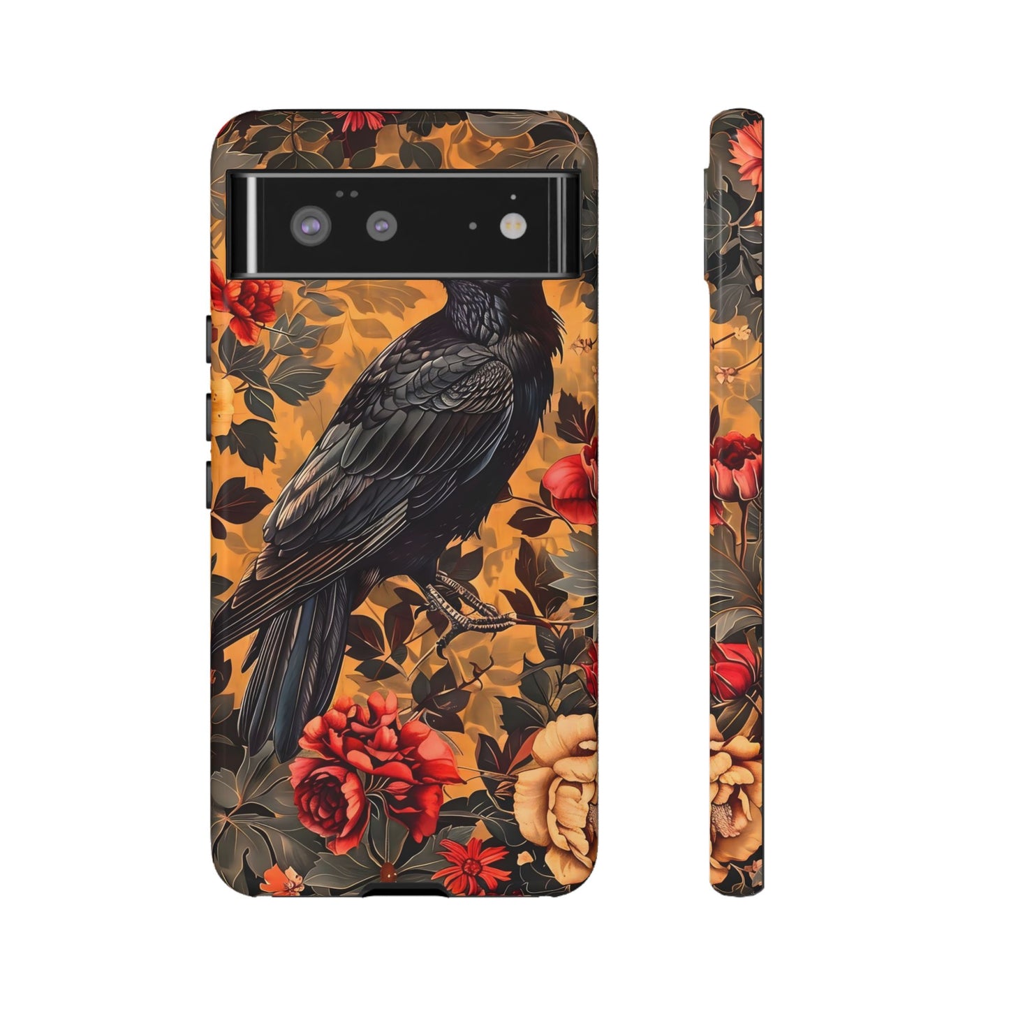 Raven Floral Phone Case - Tough Cases, Blackbird Decor, Gift for Nature Lovers, Bird Themed Accessories, Unique Phone Cover