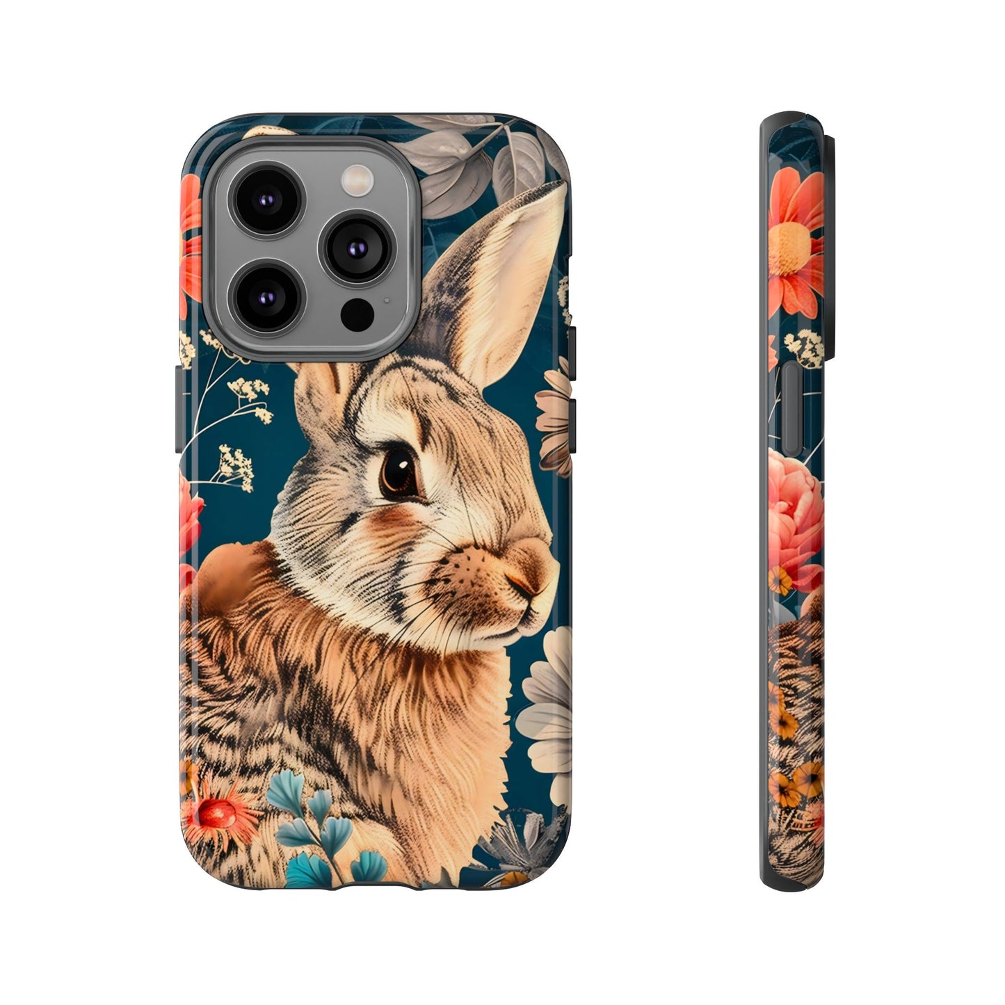 Floral Rabbit Phone Case, Cute Phone Cover, Tough Cases for Animal Lovers, Unique Gift for Birthdays, Nature-Themed Accessories