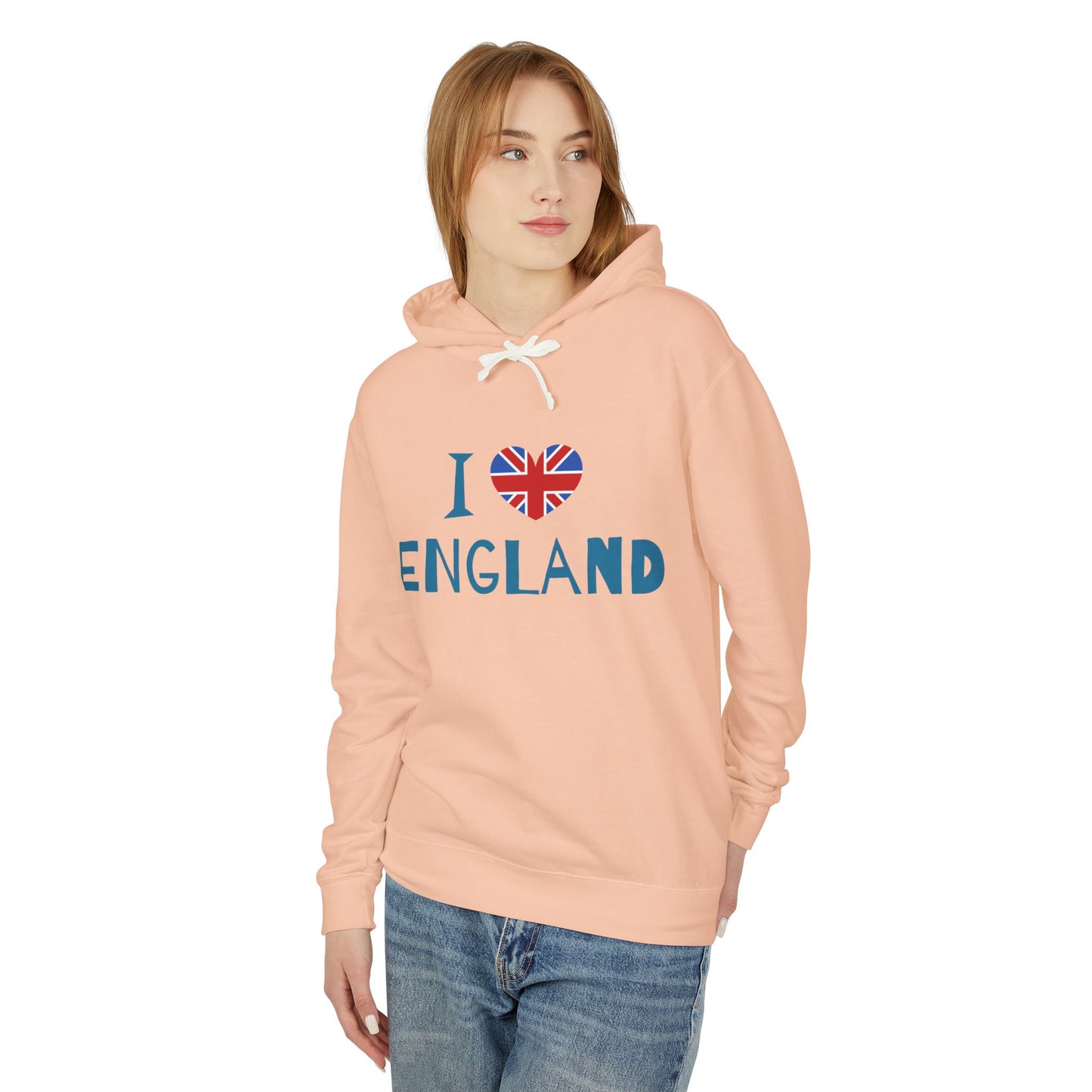 Unisex Lightweight Hooded Sweatshirt - I Love England - Union Jack Heart Design