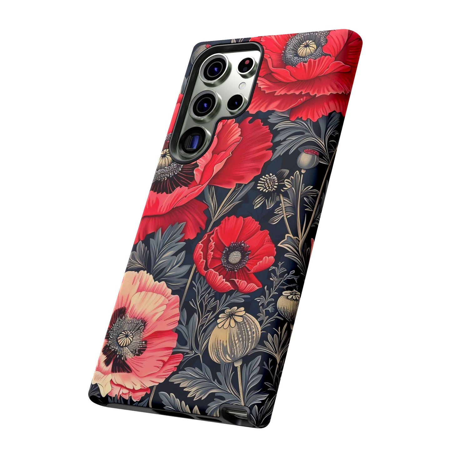 Floral Phone Case with Artistic Poppies, Tough Cases, Flower Design, Nature Lover Gift, Customizable Mobile Cover, Stylish Phone Accessories