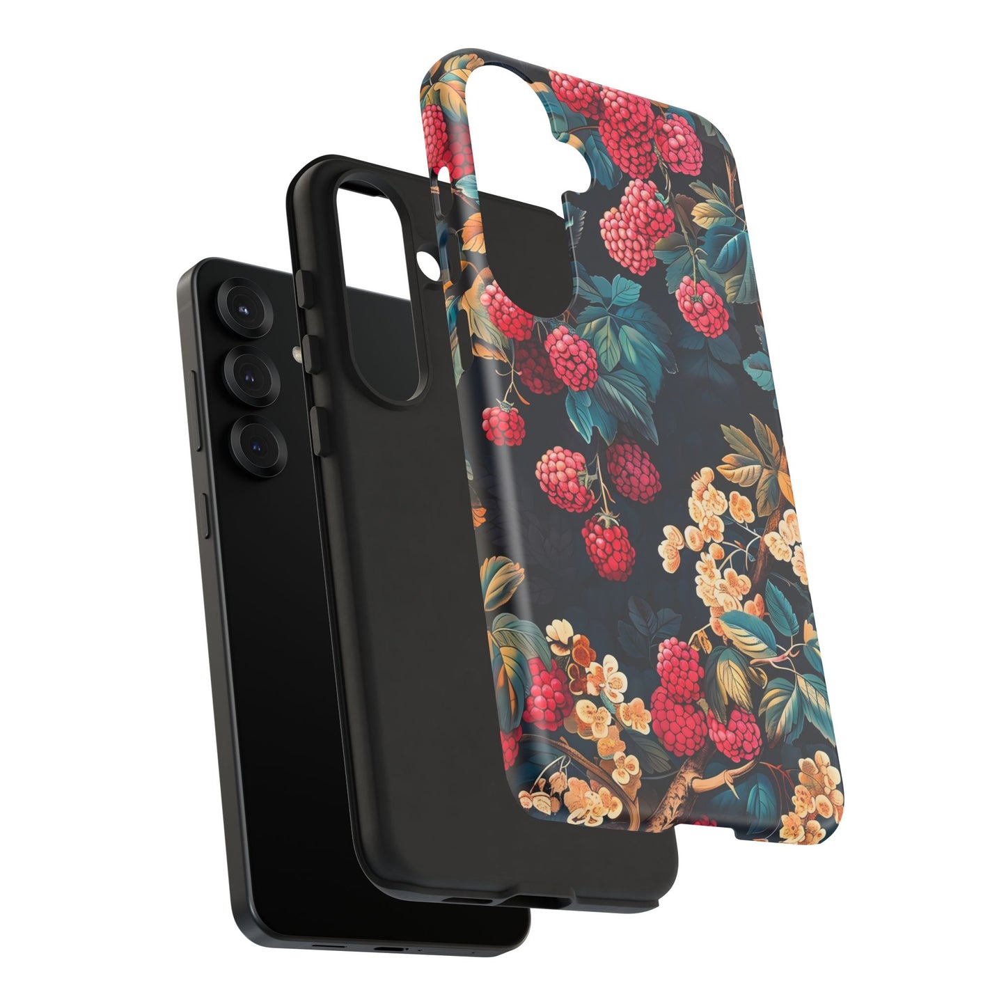 Floral Phone Case with Berry Design, Durable Phone Cover, Floral Print, Gift for Plant Lovers, Nature-Inspired Accessory