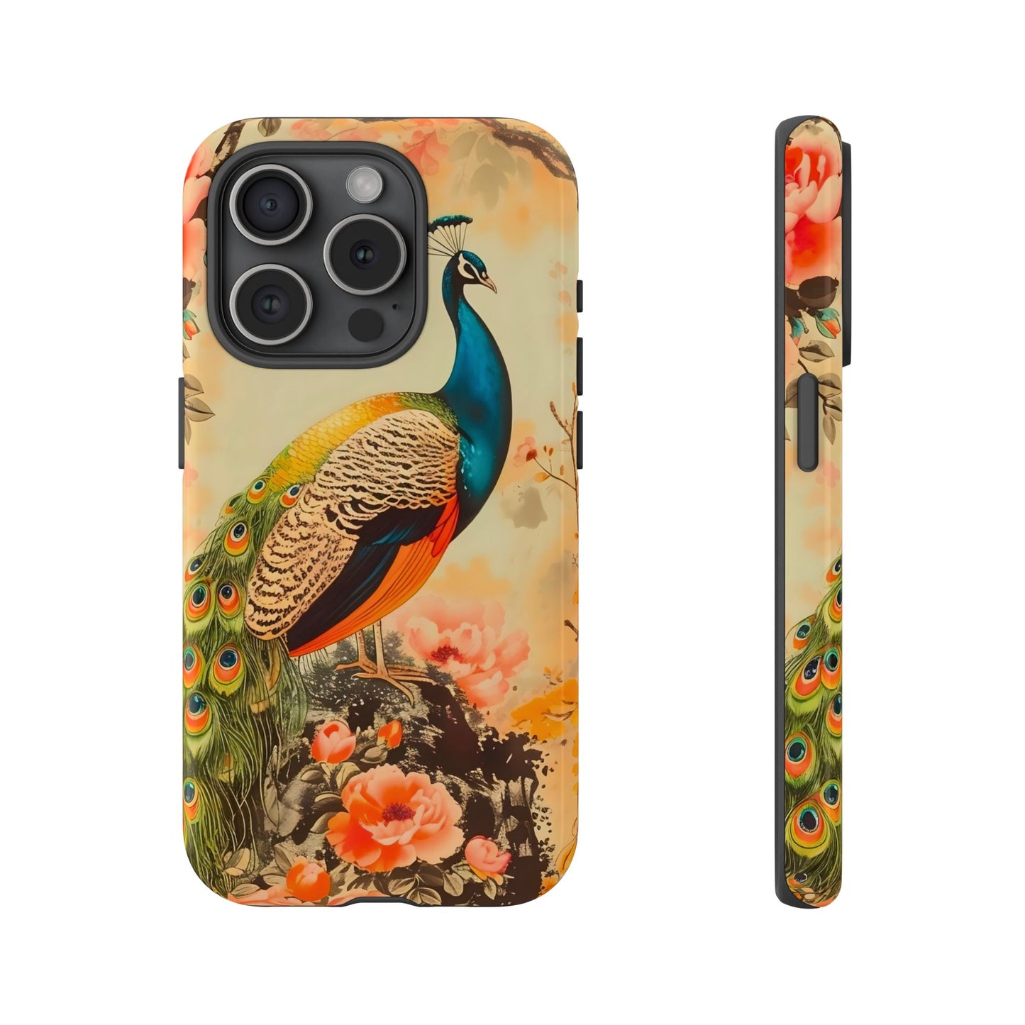 Peacock Phone Case, Tough Phone Cover, Unique Phone Accessory, Floral Design, Gift for Bird Lovers, Spring Decor