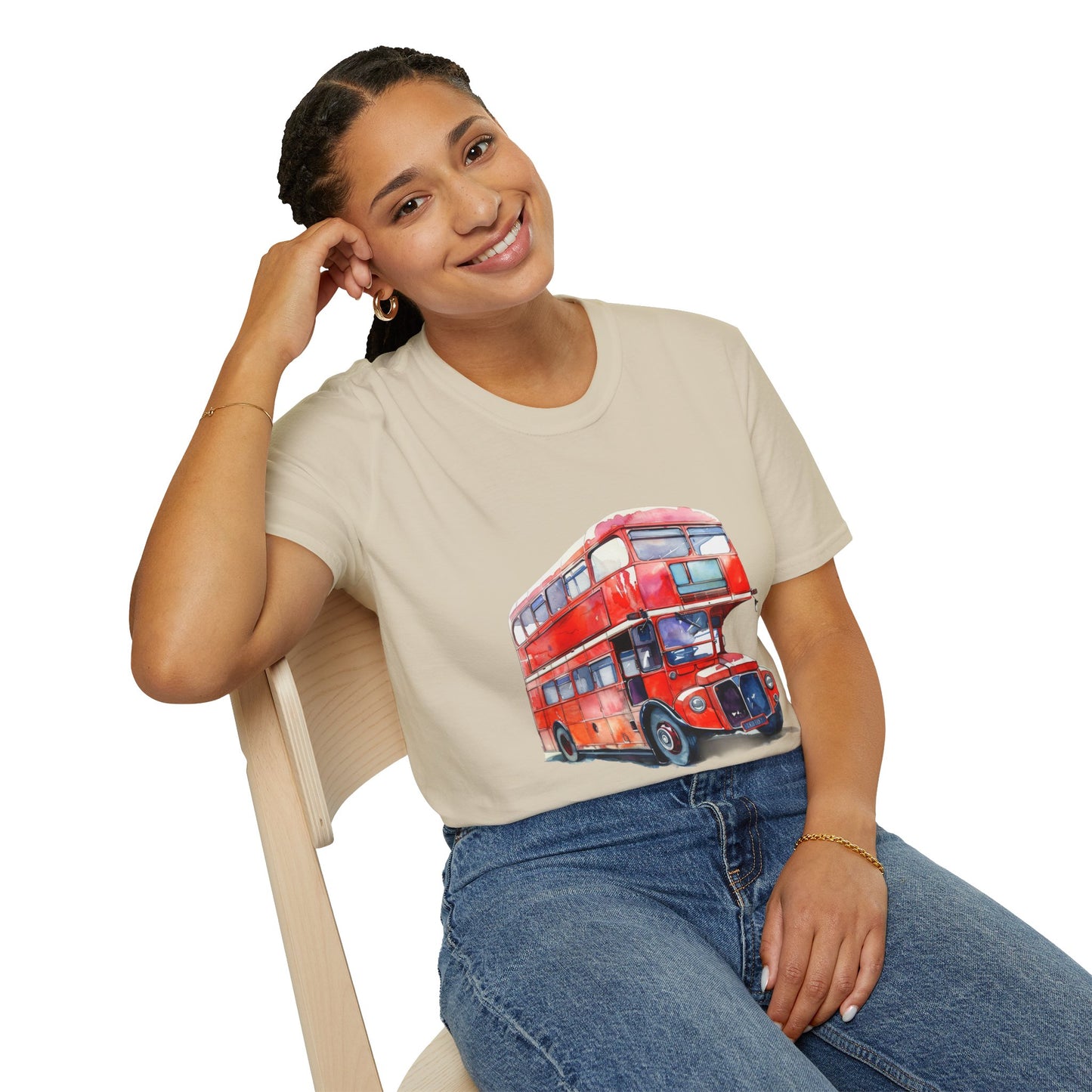 Unisex Softstyle T-Shirt - London Transport English Bus - Iconic Red Double-Decker