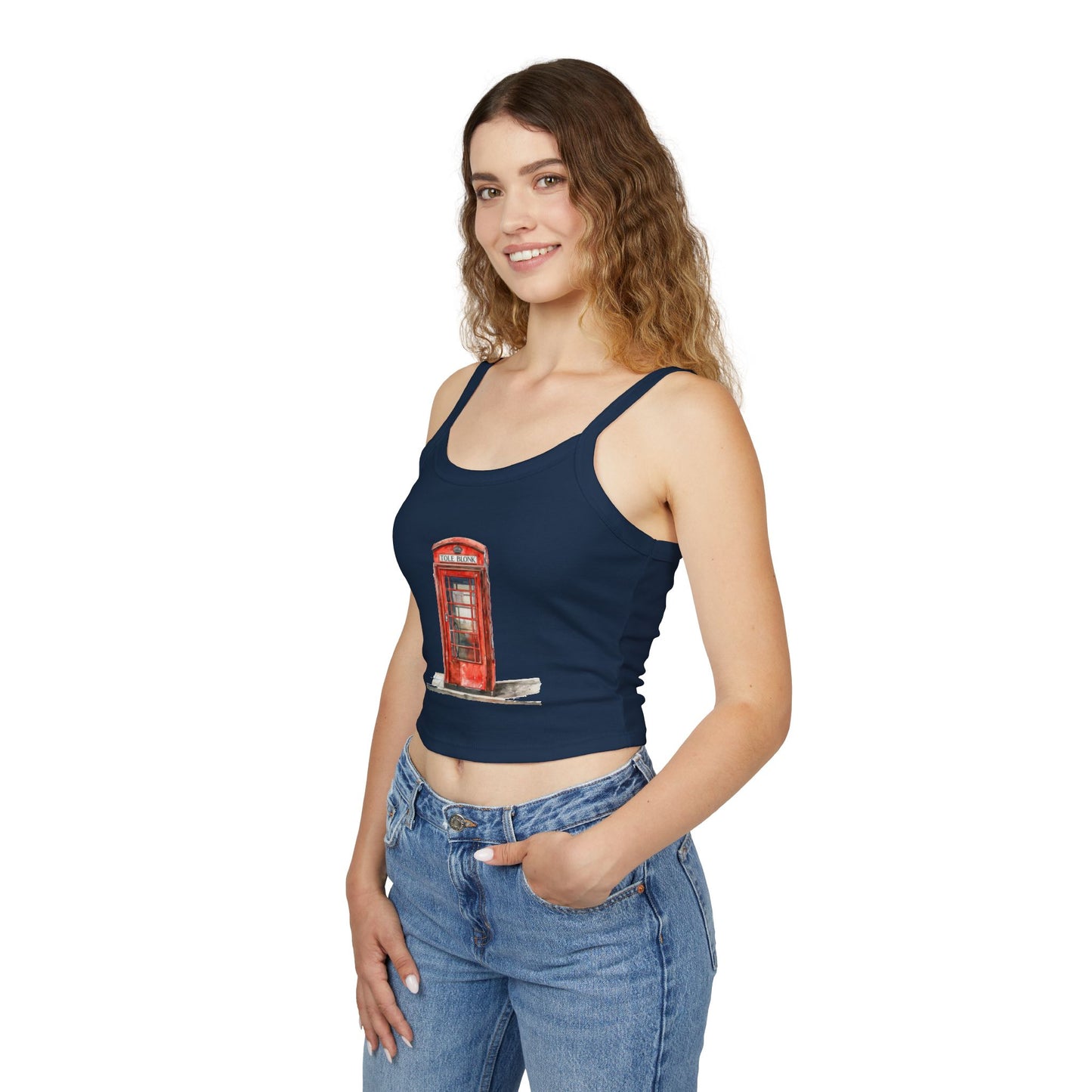 Women's Spaghetti Strap Tank Top - Iconic British Public Telephone - Classic Red Phone Box Design