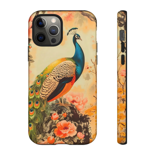 Peacock Phone Case, Tough Phone Cover, Unique Phone Accessory, Floral Design, Gift for Bird Lovers, Spring Decor