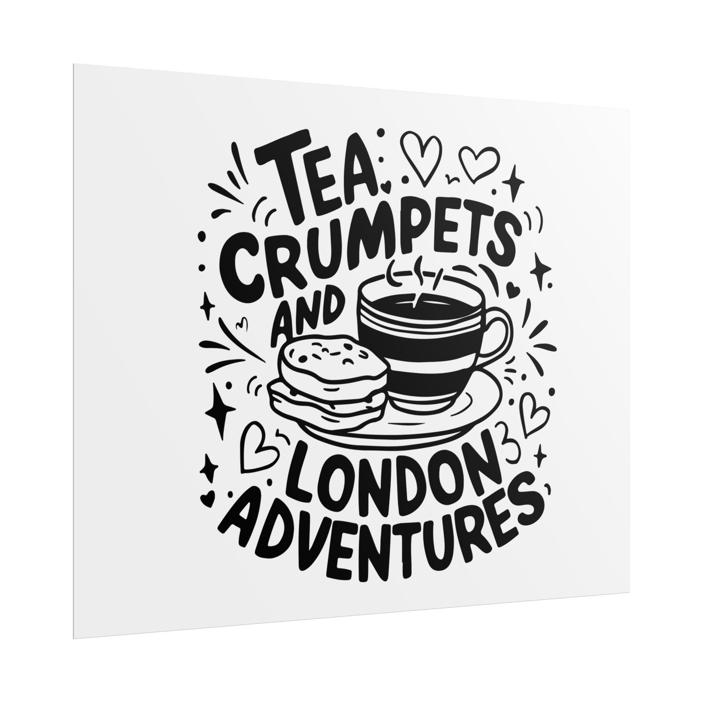 London Adventure Tea Crumpet Rolled Poster, Cute Wall Art, Gift for Tea Lovers, Home Decor, Travel Enthusiasts