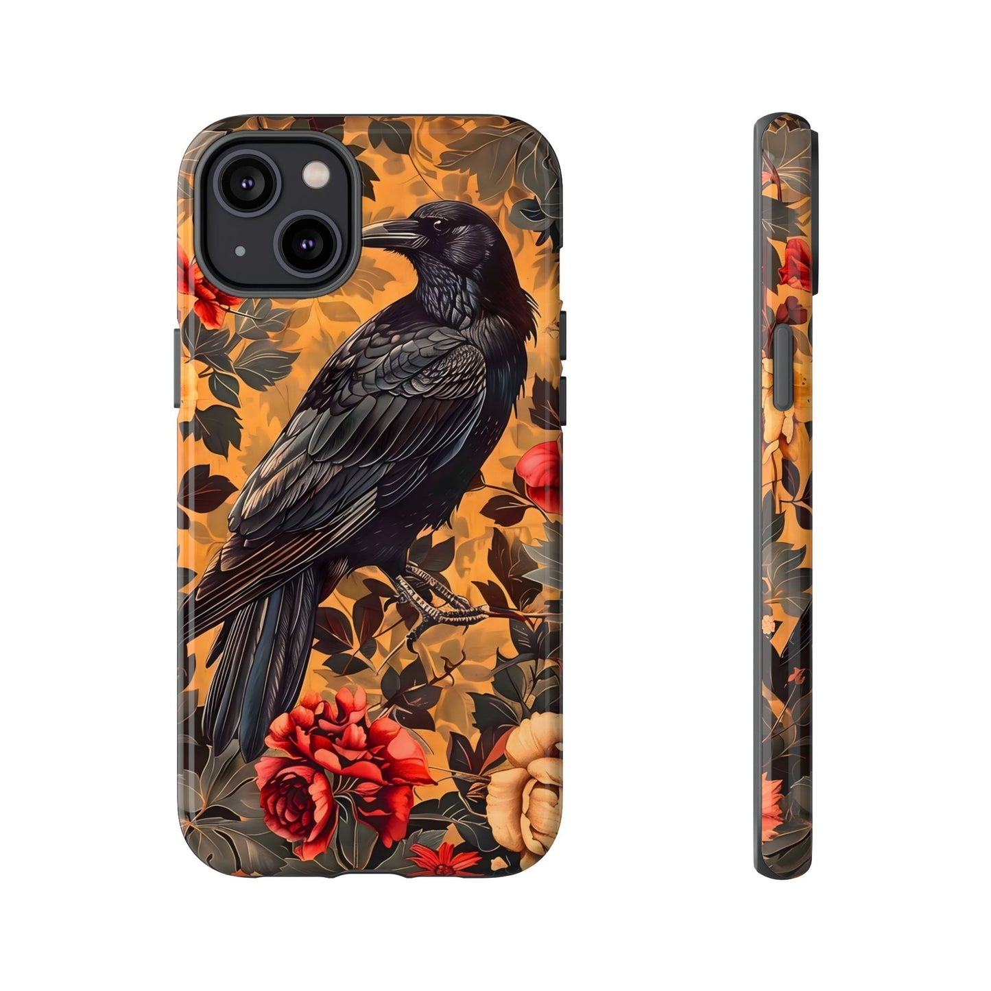 Raven Floral Phone Case - Tough Cases, Blackbird Decor, Gift for Nature Lovers, Bird Themed Accessories, Unique Phone Cover