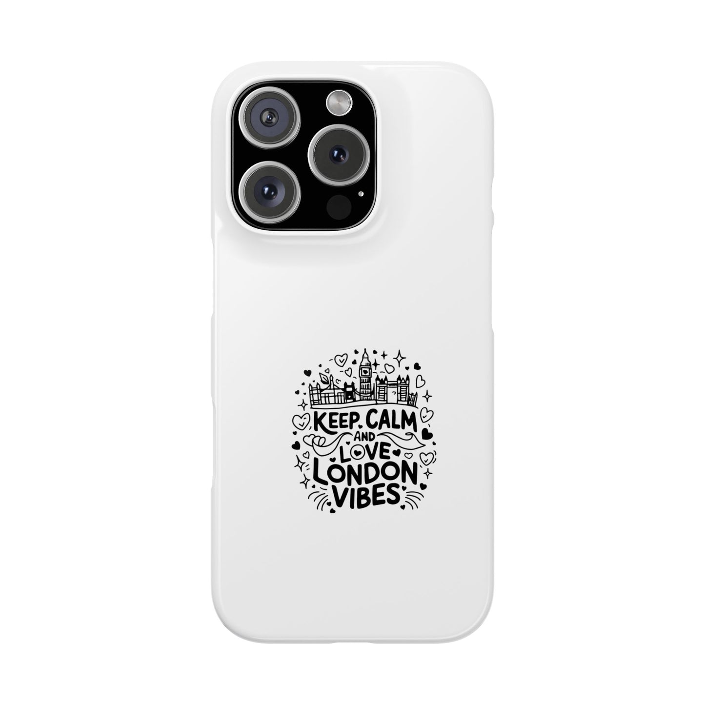 Keep Calm London Vibes Slim Phone Case, Black and White Phone Cover, Trendy Gift for London Lovers, Stylish Phone Accessory, Travel Souvenir