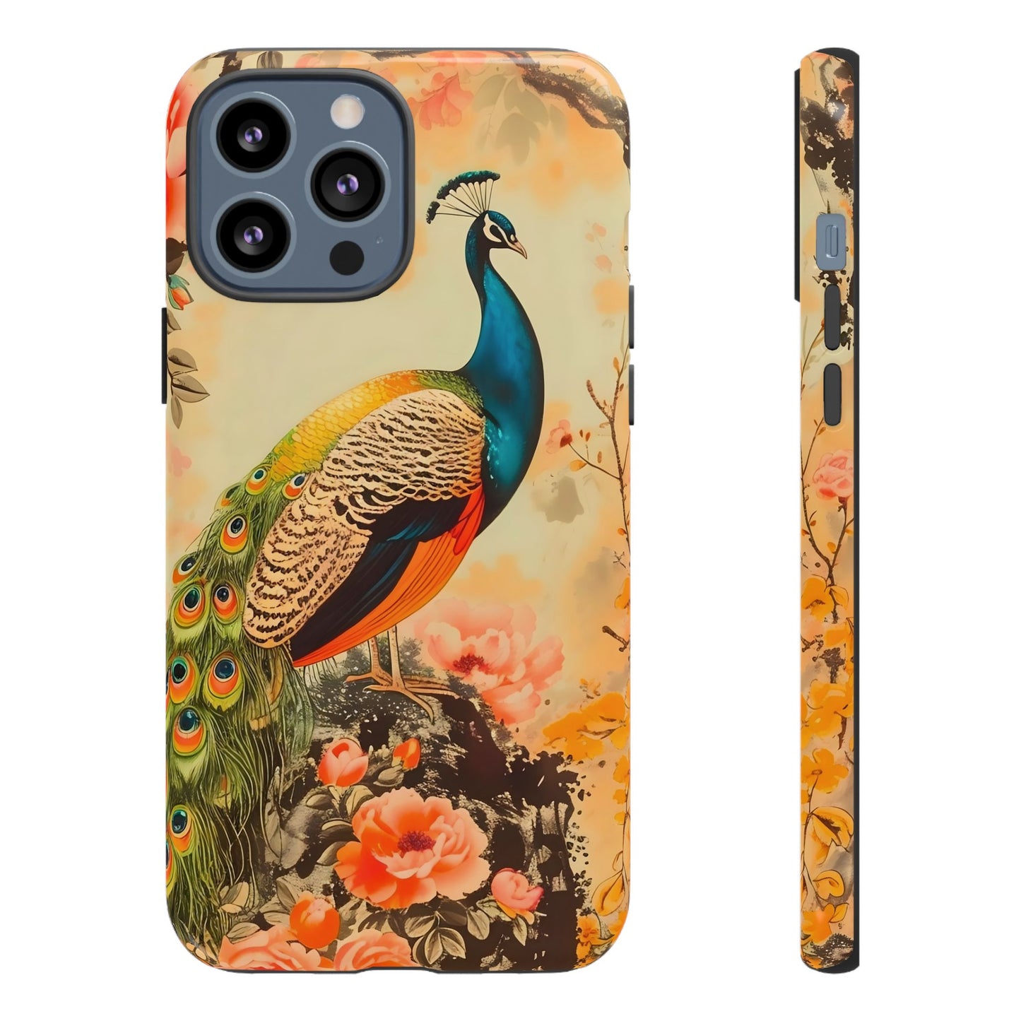 Peacock Phone Case, Tough Phone Cover, Unique Phone Accessory, Floral Design, Gift for Bird Lovers, Spring Decor