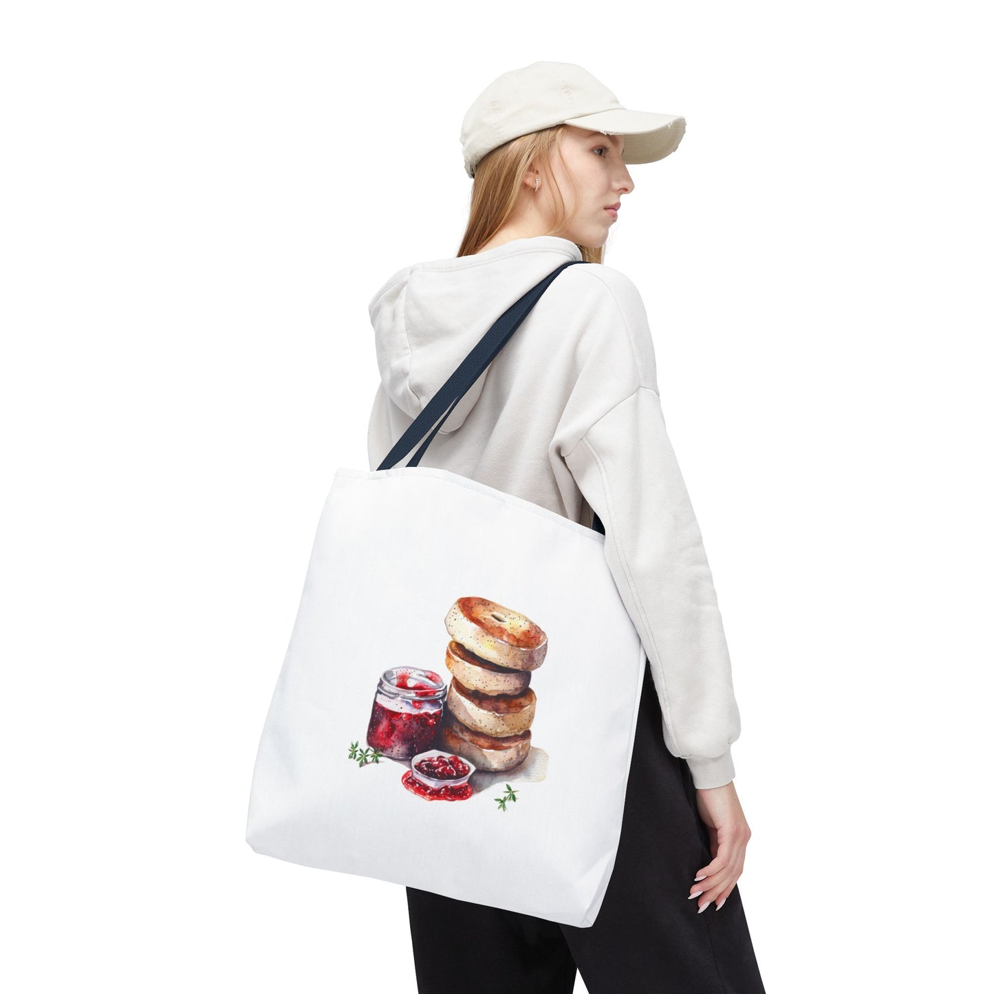 Delightful Donut Tote Bag, Fun Tote, Foodie Gift, Jam & Bagels Design, Shopping Bag, Bakery Lover Gift