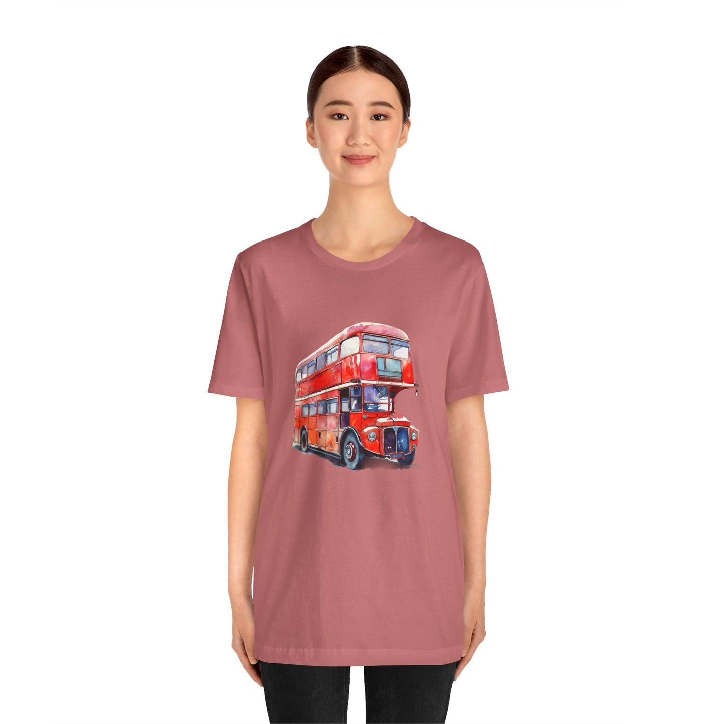 Unisex Jersey Short Sleeve Tee - London Transport English Bus - Iconic Red Double-Decker