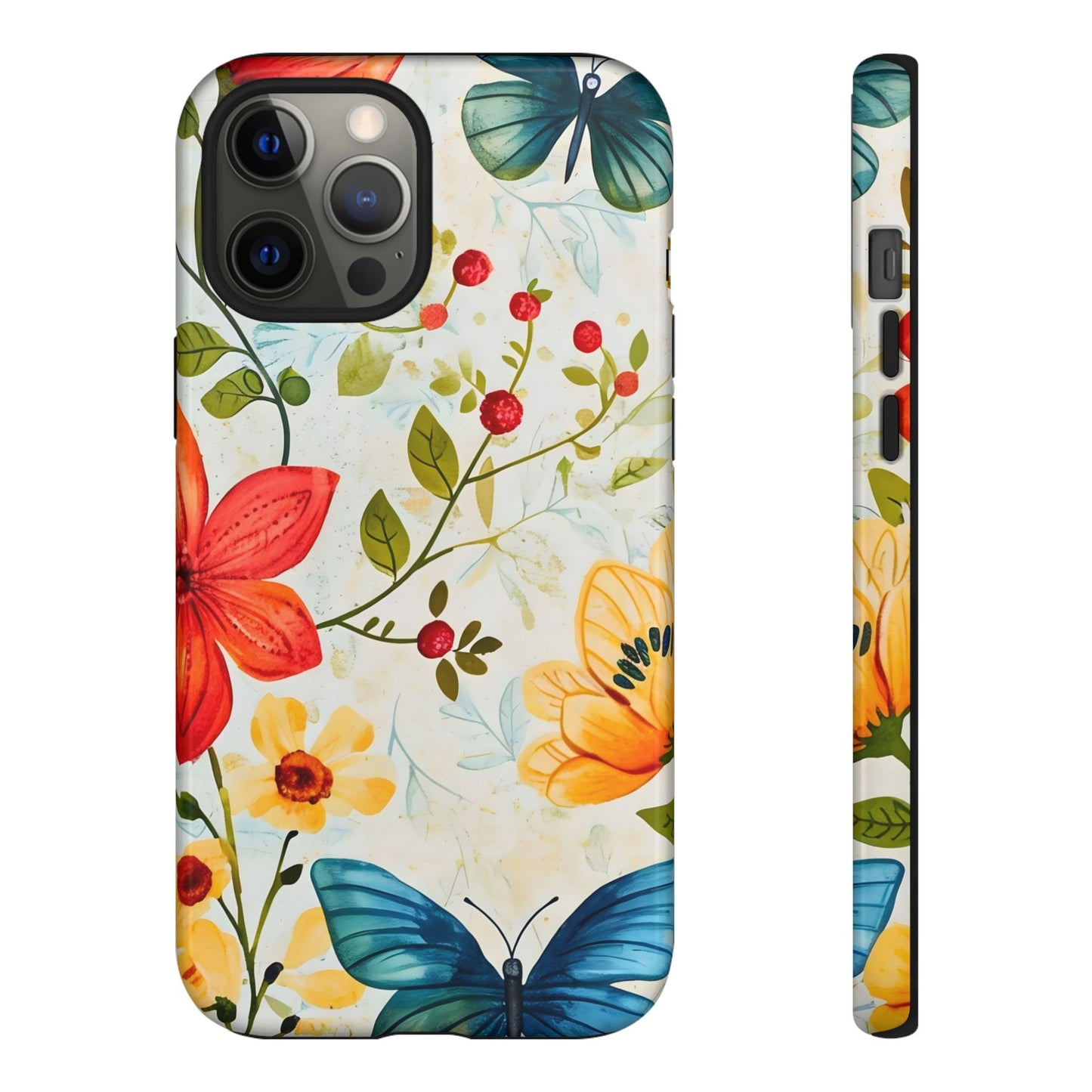 Floral Phone Case with Butterflies, Flower Design, Tough Phone Cover, Nature Lover Gift, Stylish Phone Accessory, Eco-Friendly