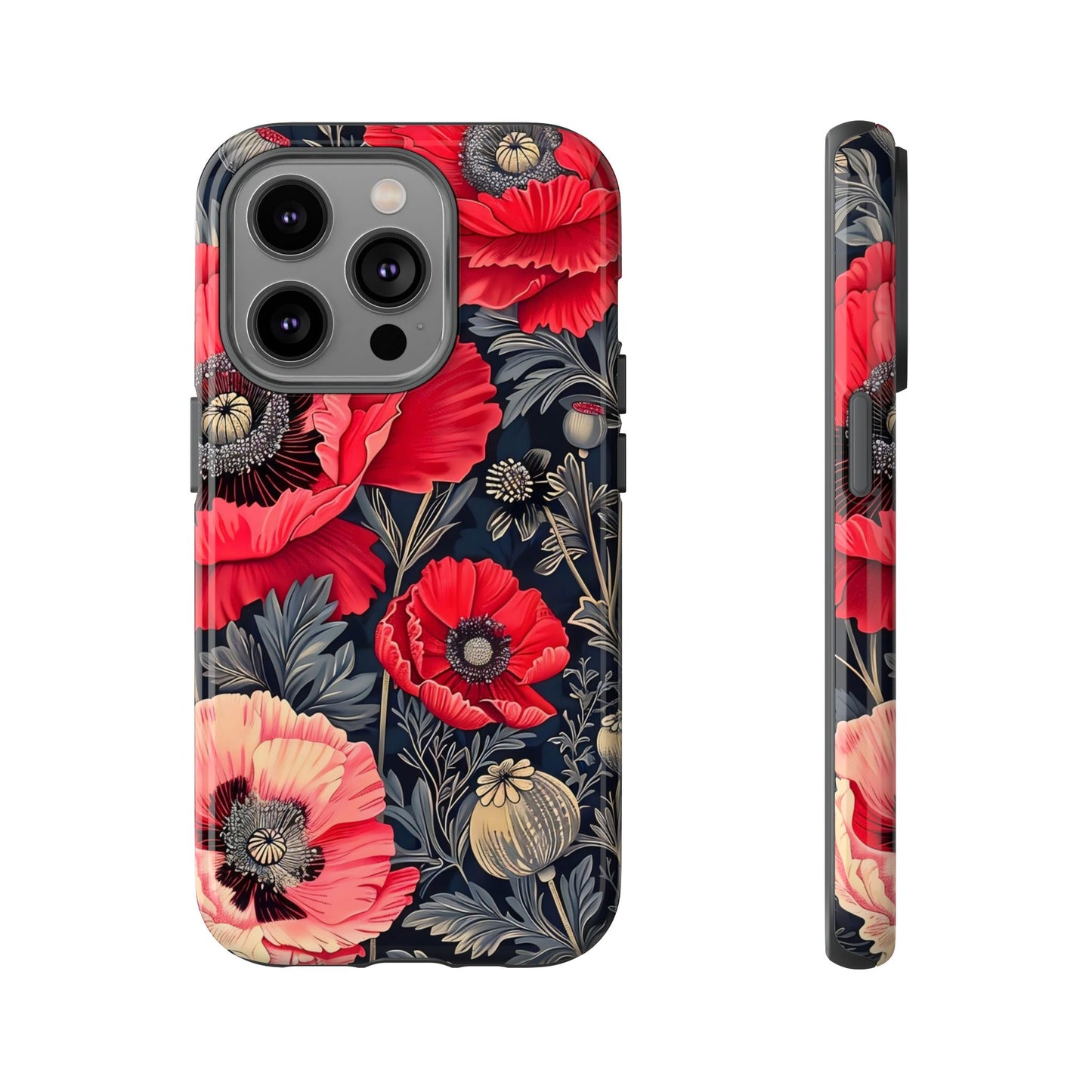 Floral Phone Case with Artistic Poppies, Tough Cases, Flower Design, Nature Lover Gift, Customizable Mobile Cover, Stylish Phone Accessories
