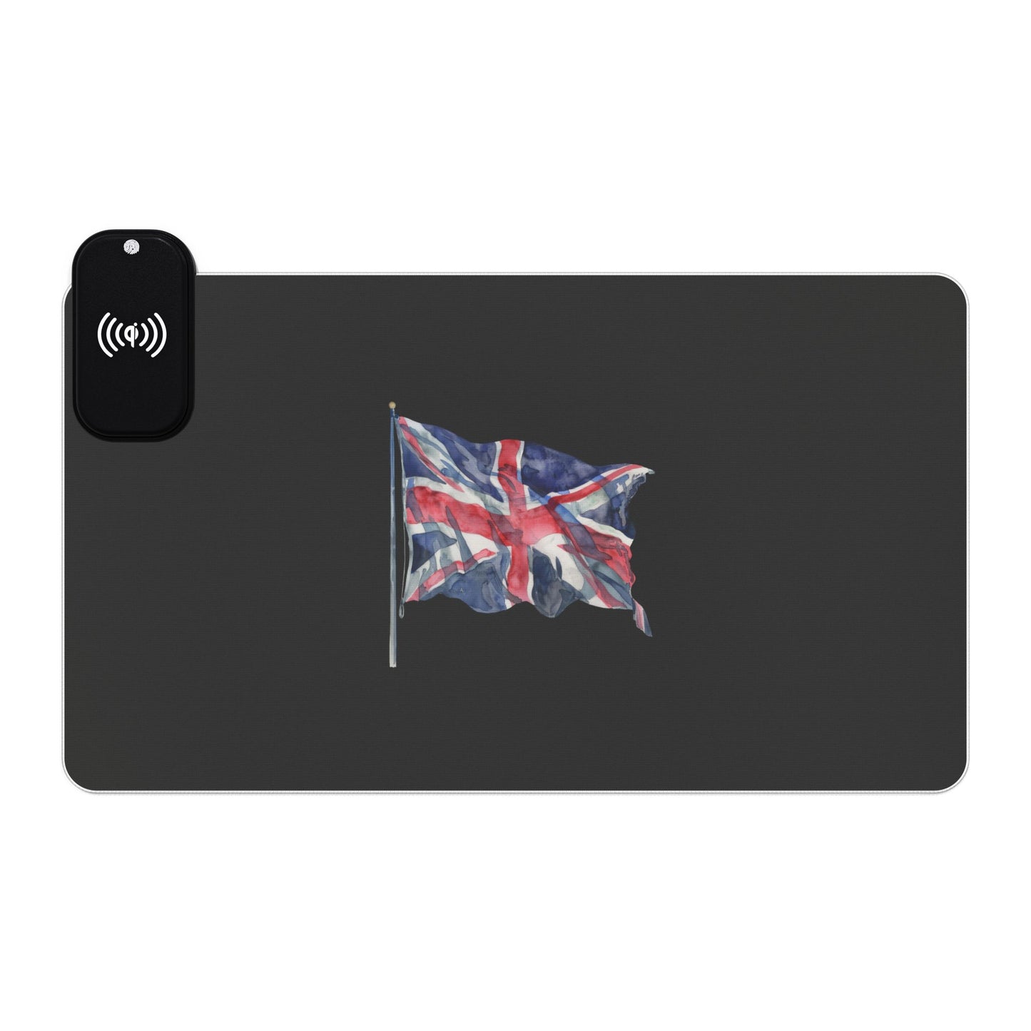 Waving Union Jack – UK Patriot Pride - LED Gaming Mouse Pad with Wireless Charging - British Flag Design, Desk Accessory, Gamer Gift, Home Office Decor, Tech Gadget