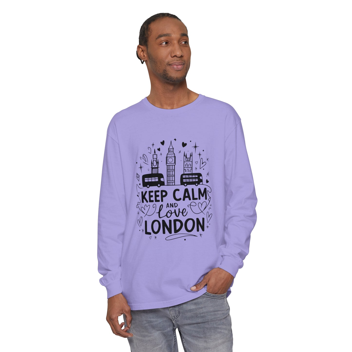 Unisex Garment-dyed Long Sleeve T-Shirt - Keep Calm and Love London
