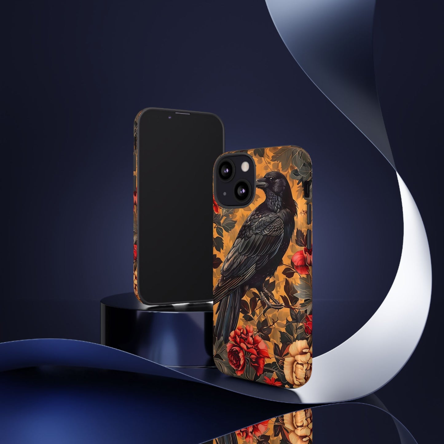 Raven Floral Phone Case - Tough Cases, Blackbird Decor, Gift for Nature Lovers, Bird Themed Accessories, Unique Phone Cover