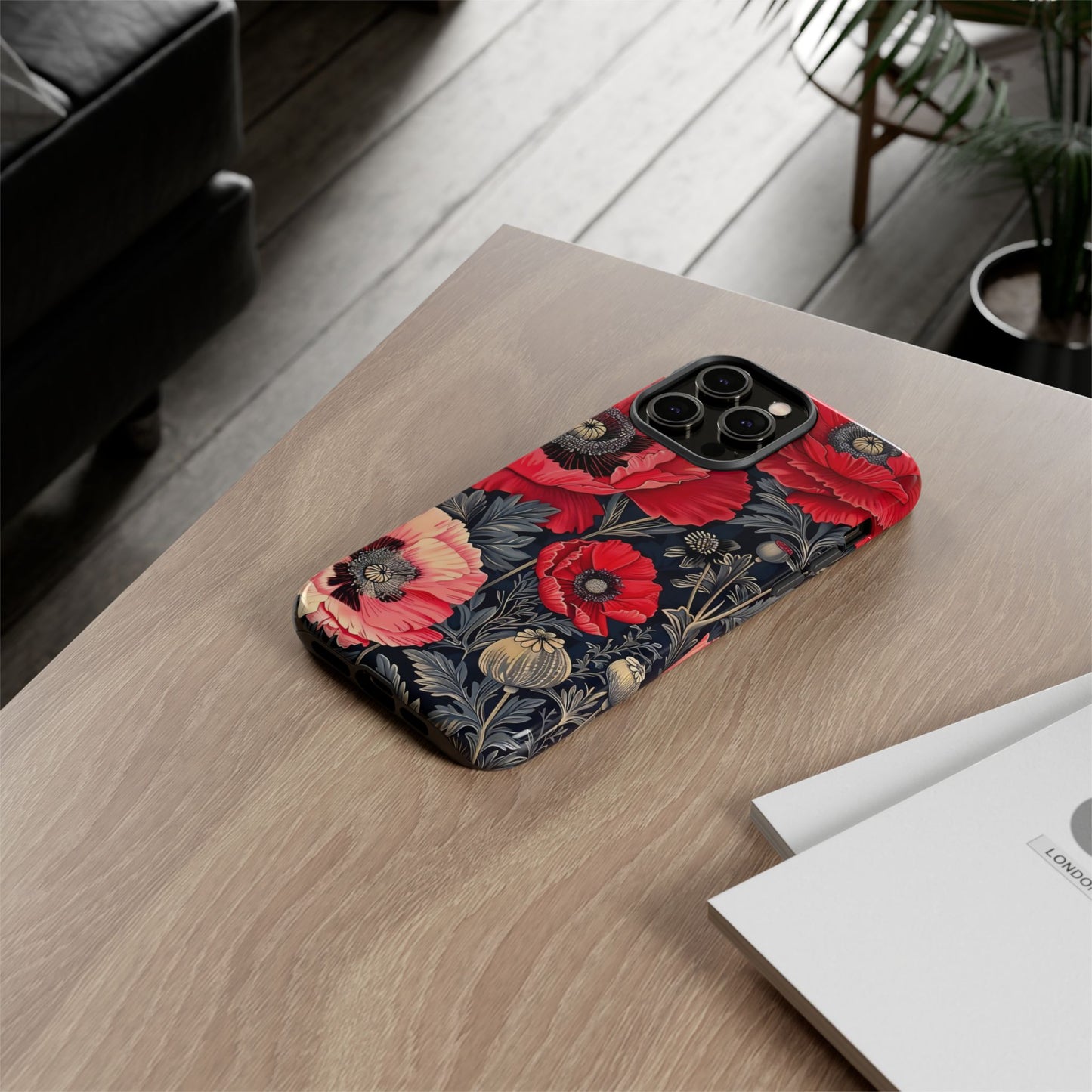 Floral Phone Case with Artistic Poppies, Tough Cases, Flower Design, Nature Lover Gift, Customizable Mobile Cover, Stylish Phone Accessories