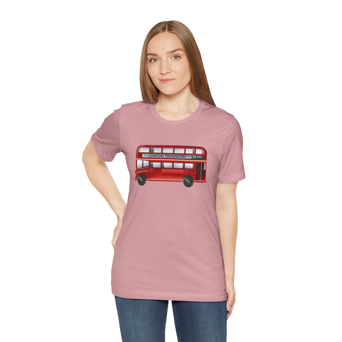 Unisex Jersey Short Sleeve Tee - London Transport English Bus - Iconic Red Double-Decker