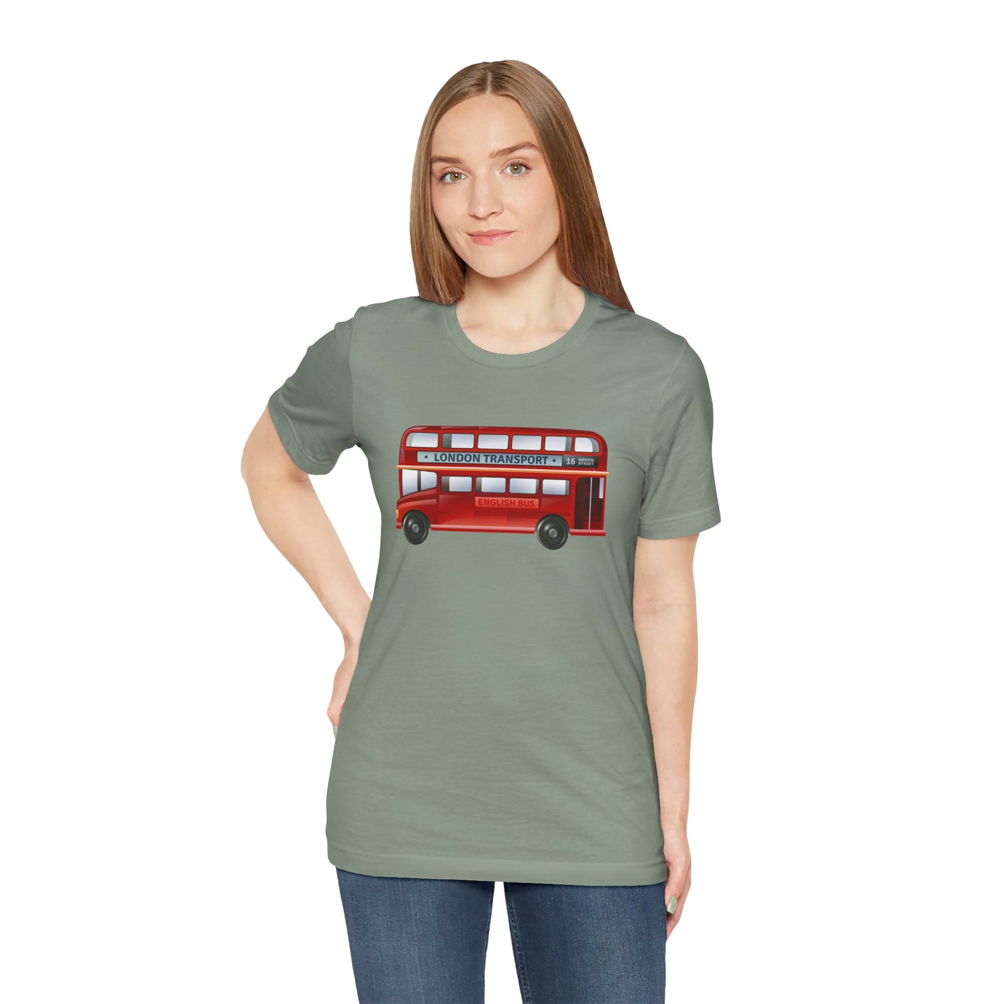 Unisex Jersey Short Sleeve Tee - London Transport English Bus - Iconic Red Double-Decker