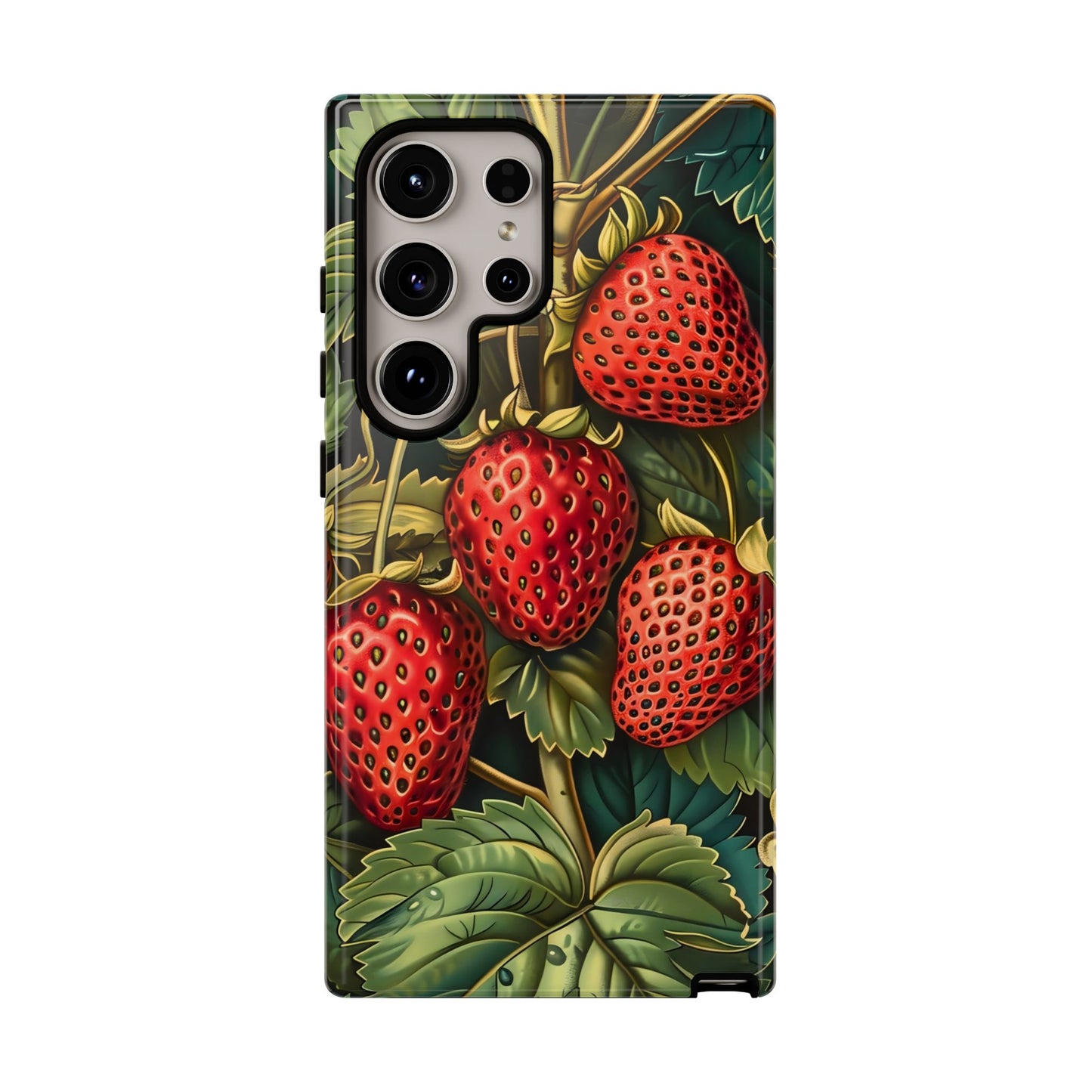 Strawberry Phone Case, Tough Berry Case, Floral Phone Cover, Cute Smartphone Shell, Nature-Inspired Gift