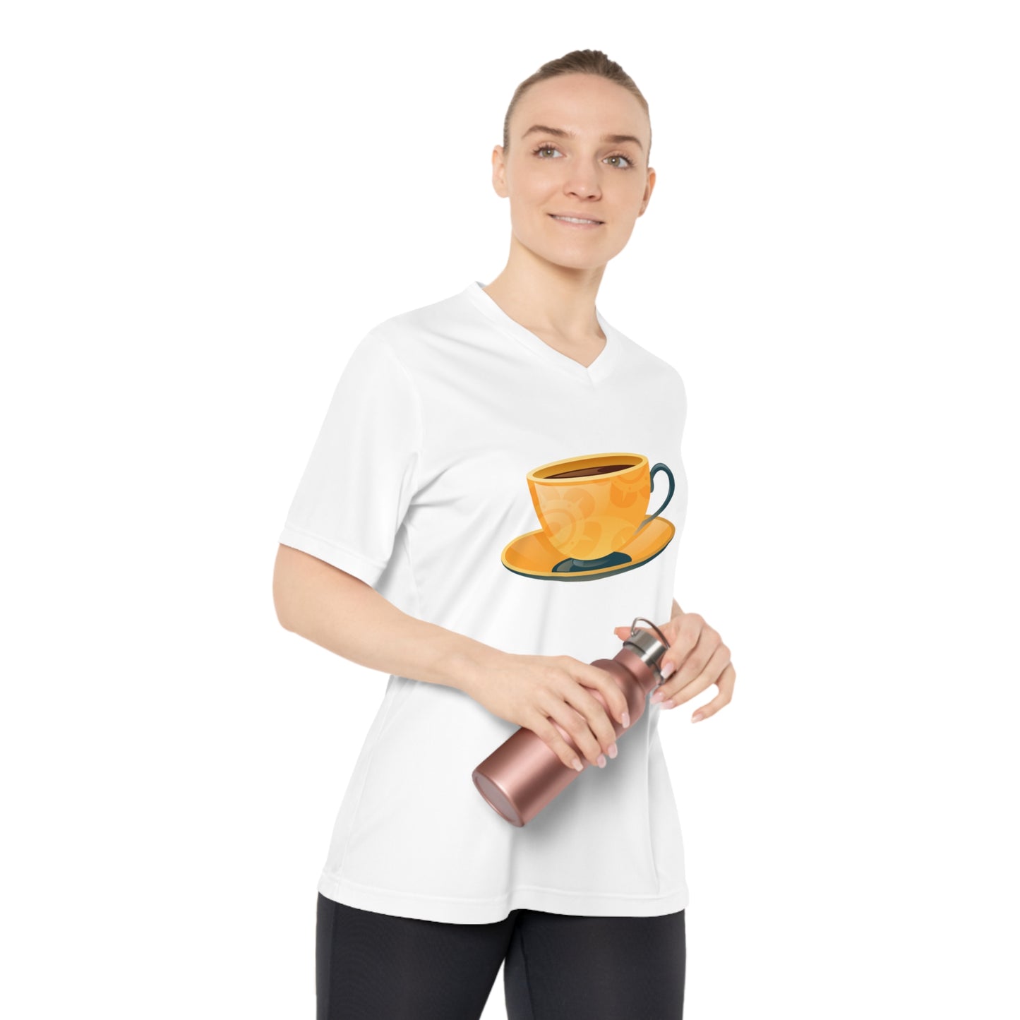 Women's Performance V-Neck T-Shirt - Perfect for Active Days - Coffee Lover - Elegant British Tea Cup - Classic Tea Time Style